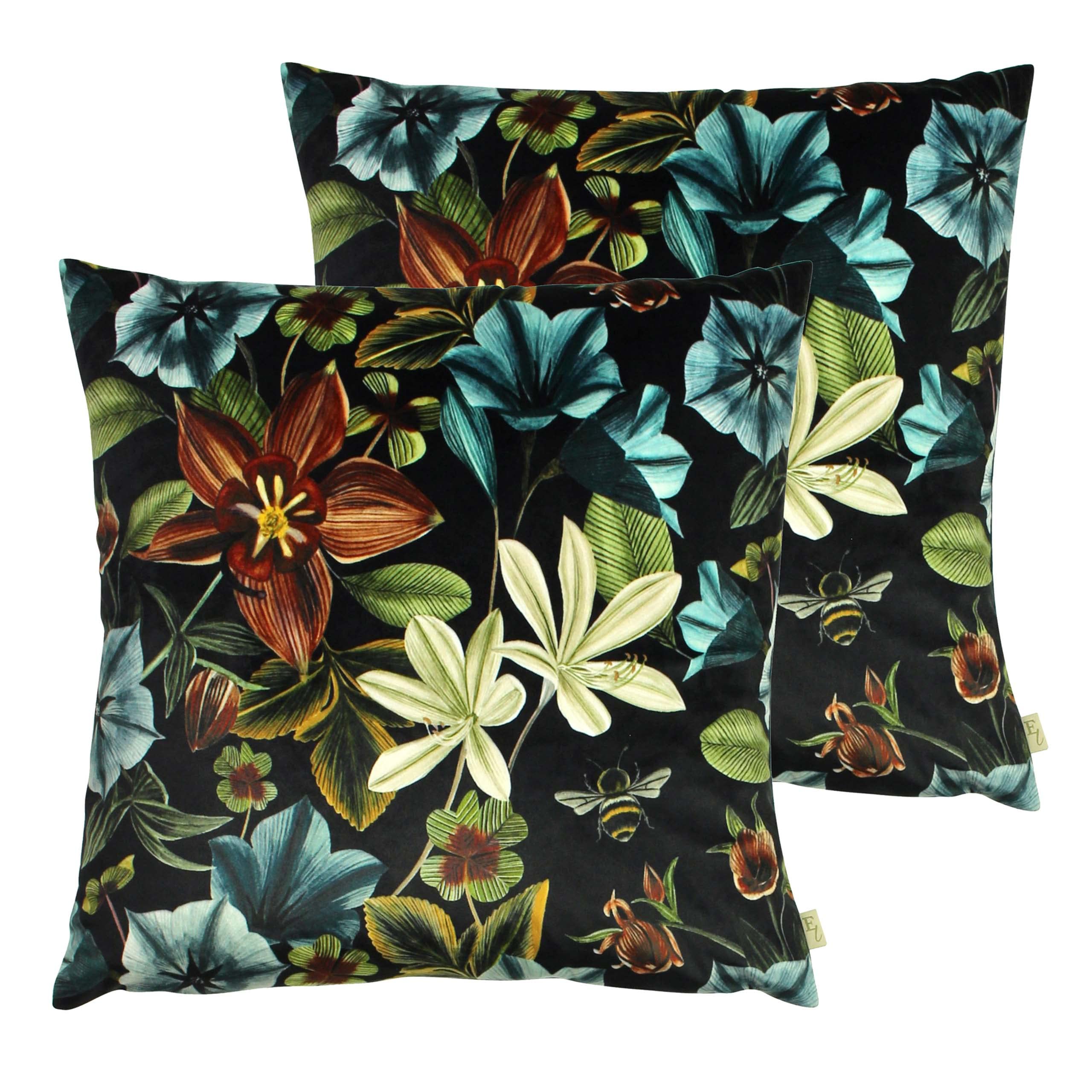 furn. Evans Lichfield Midnight Garden Aquilegia Polyester Filled Cushions (Twin Pack), Polyester, Teal