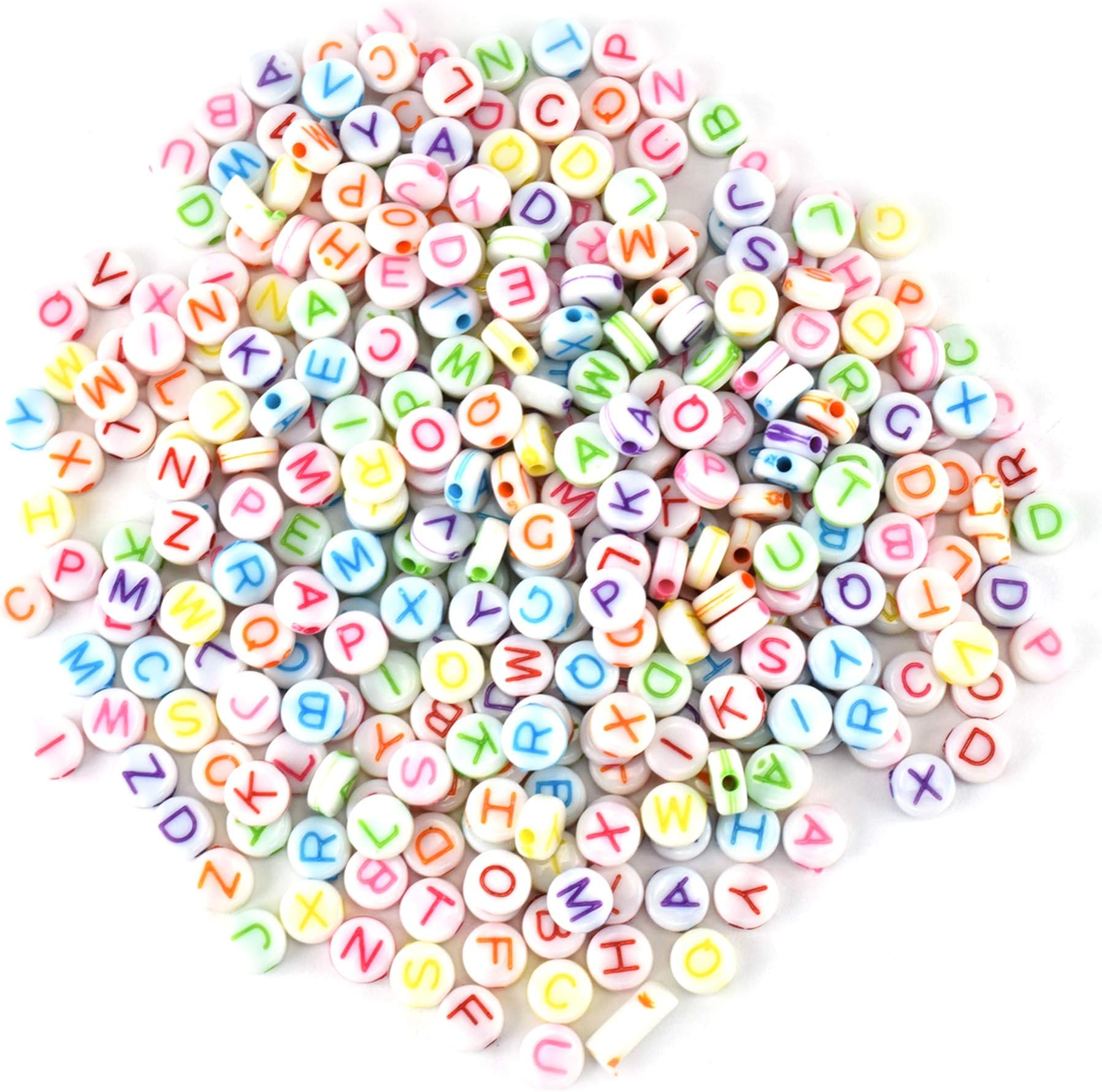 500 Piece Plastic Alphabet Beads with Colorful Alphabets ABC for Jewellery Making, DIY Bracelets, Necklace, Key Chains and Kids Jewellery(White Color, Round Shape)