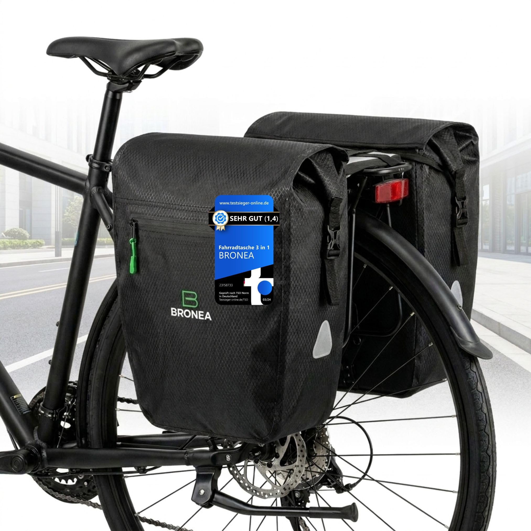 Doppel Fahrradtasche für Gepäckträger hinten, 40L (2x20L) Fahrrad Gepäckträgertasche, 100% Wasserdicht, Reflektierend, Click-System Befestigung, Fahrradtaschen für E-Bike & Fahrrad