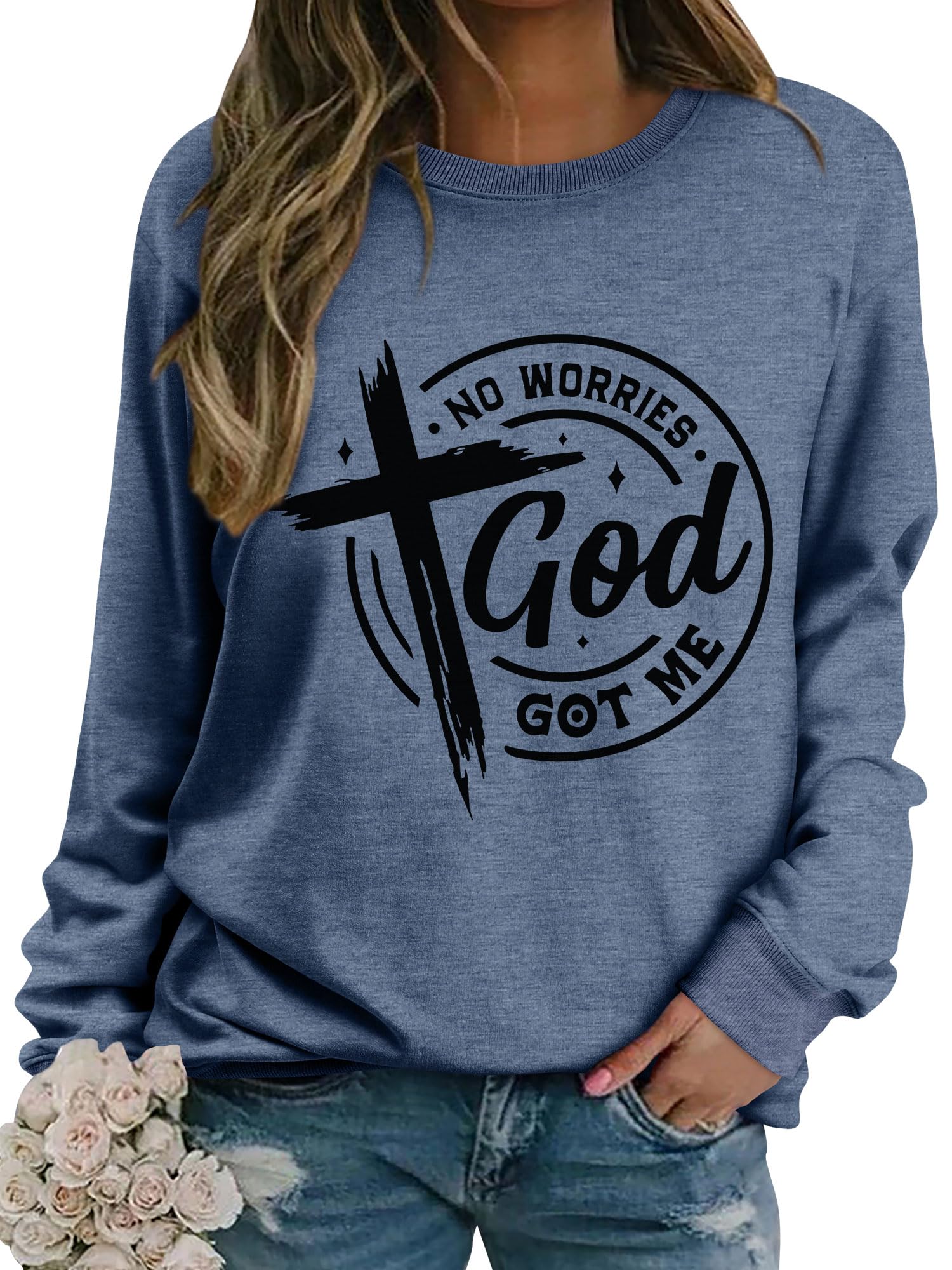 OUNARChristian Sweatshirts for Women No Worries God Got Me Graphic Sweatshirt Religious Pullover Faith Shirt Tops