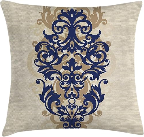 Ambesonne Funda de cojín vintage, diseño clásico barroco vintage, estilo victoriano, estilo de Oriente real, funda de almohada decorativa cuadrada,