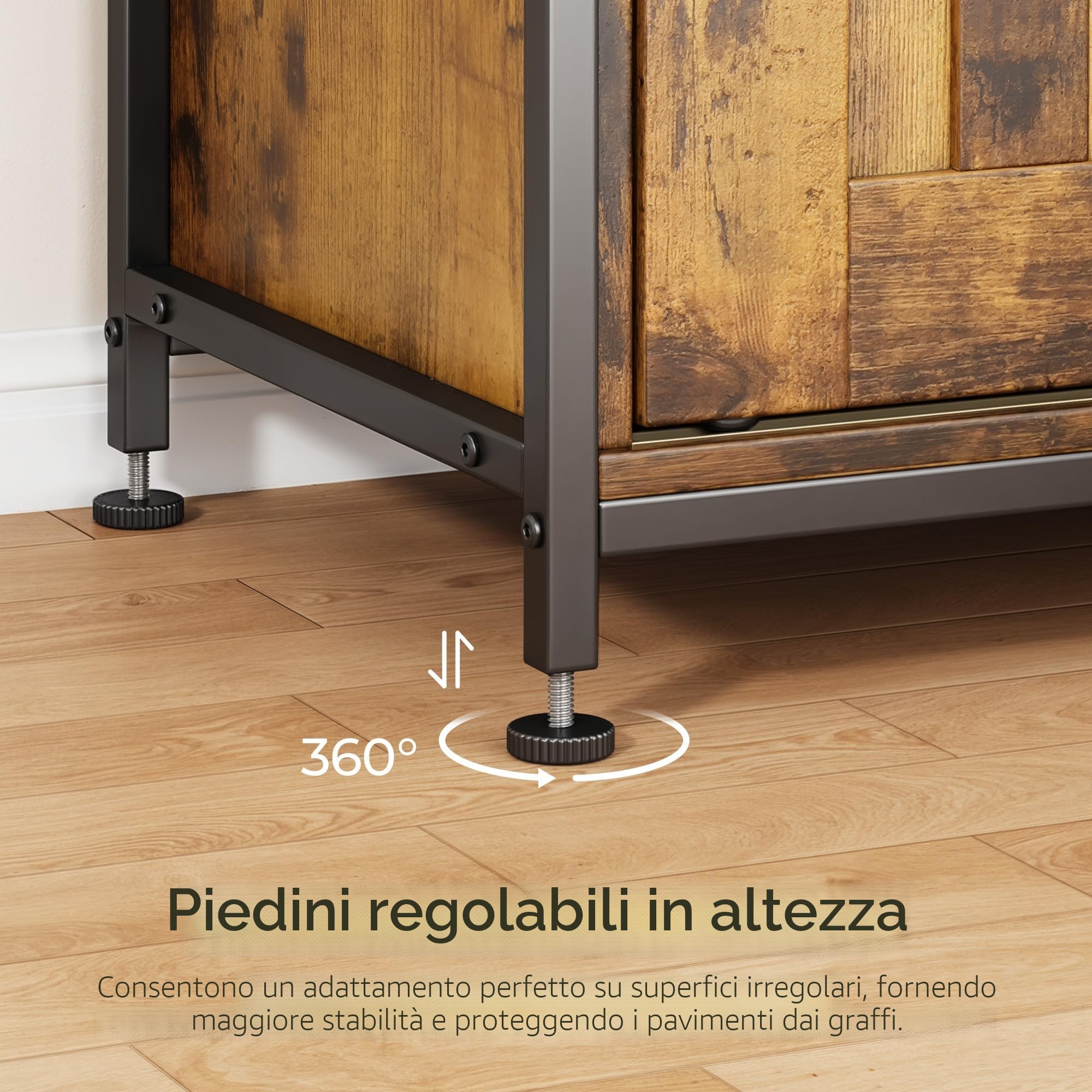 Credenza per Soggiorno Stile Country, con 2 Ante Scorrevoli, Ripiani Regolabili, Mobile Organizzatore in Legno, 33 x 100 x 80 cm, Retro