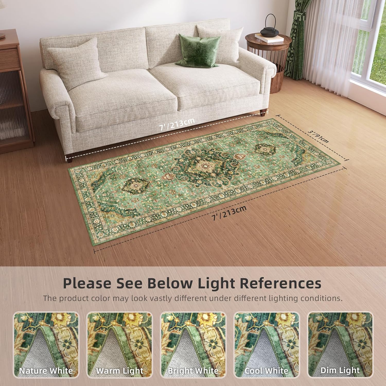 3x7 Runner Rugs for Hallway Non-Slip Hallway Runner Rug with Rubber Backing Washable Rug Runner for Kitchen Bedroom Vintage Distressed Carpet (Border Green) - Image 3