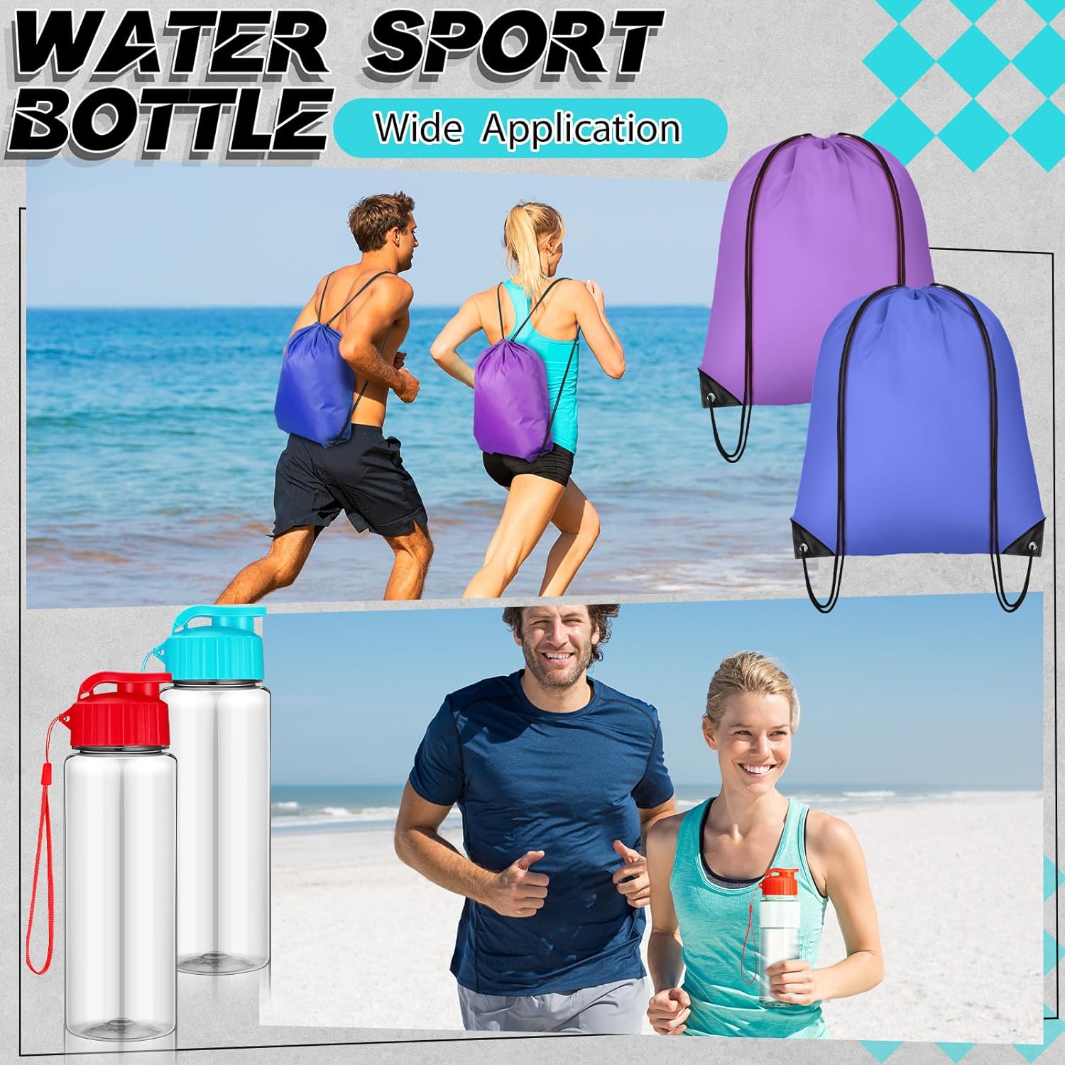 40 Pcs 17 oz Plastic Water Bottles Bulk and Drawstring Backpack Set Reusable Flip Top Leakproof Water Bottles with Handle for Adults Sports Gym Travel Party Outdoor(Fresh) - Image 3