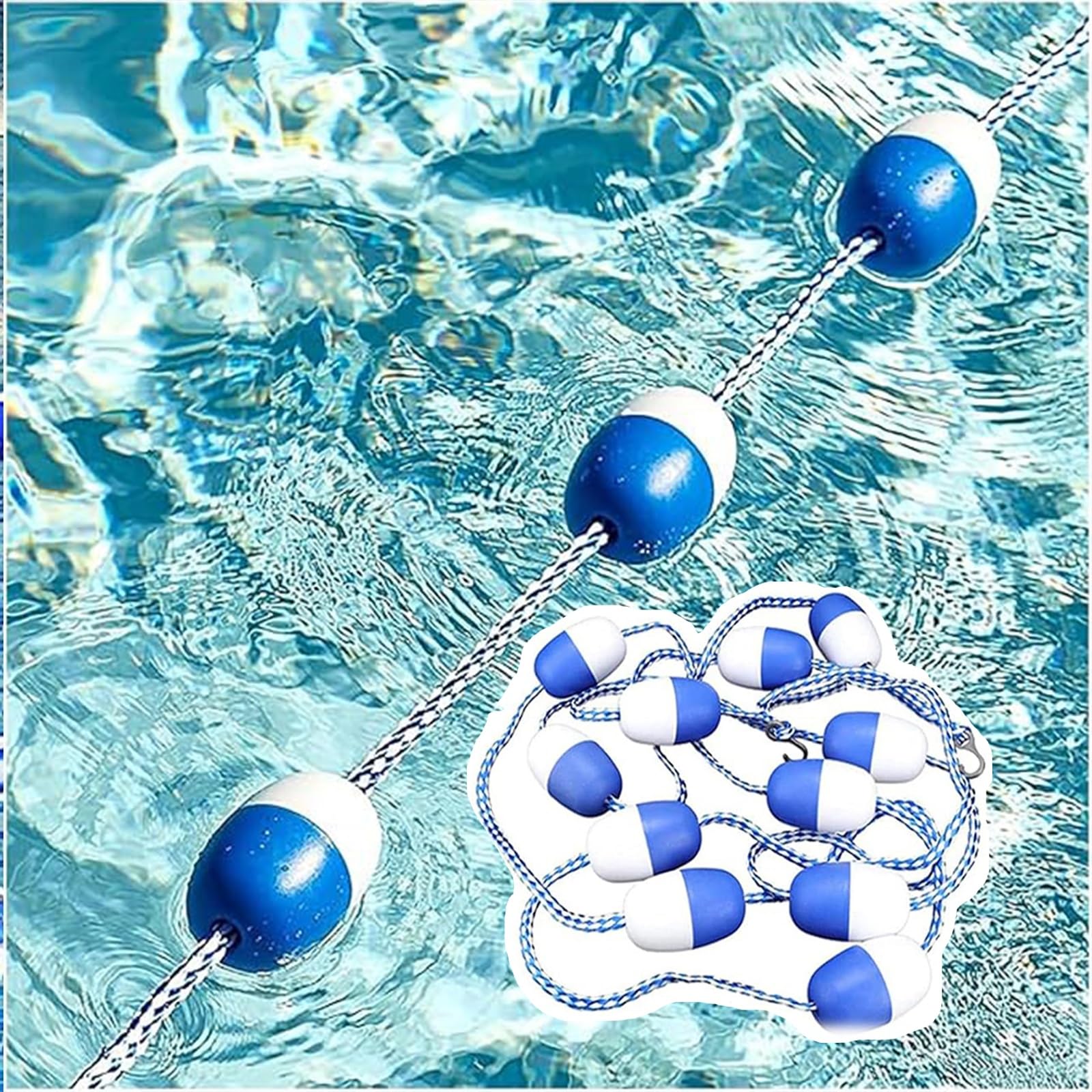 Sicherheitsseil für Schwimmbecken mit Schwimmkörpern, verstellbares schwimmendes Trennseil für Flache und Tiefe Bereiche von eingelassenen Schwimmbecken, 105 Fuß (ca. 32 m)