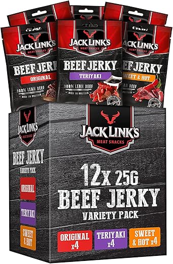Jack Links Beef Jerky Mixed Case Variety Pack x4 Sweet and Warm, x4 Teriyaki, x4 Original, Perfect Post Gym Meat Snack