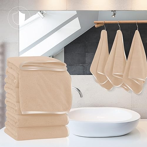 Vista 180 de TENSTARS - Toallas de mano para baño con dobladillo de seda, secado rápido, toalla absorbente de microfibra ultrasuave para baño, fitness, gimnasio