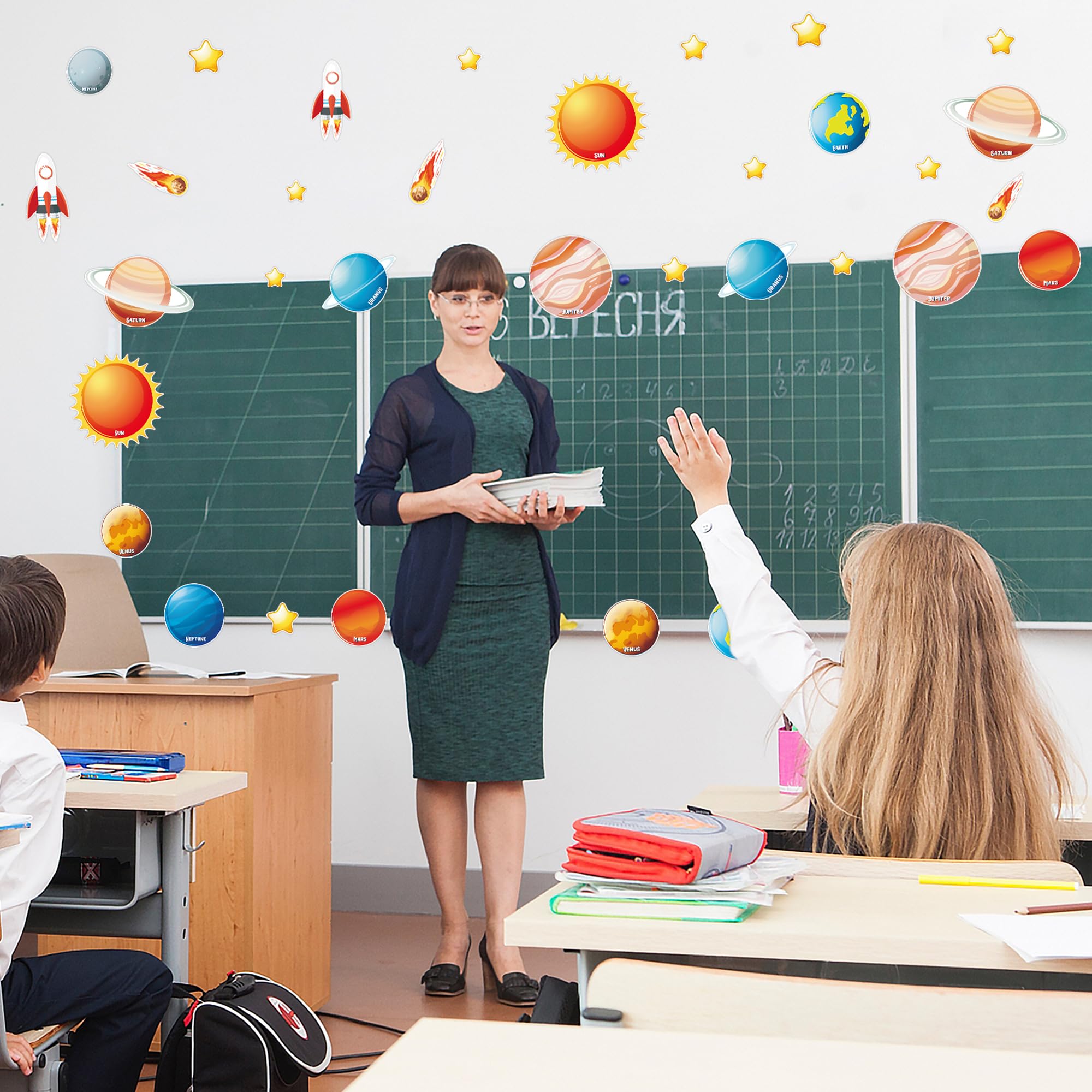 Wonmon 60 PCS Solar System Cutouts for Classroom Decorations, Outer Space Planet Rocket Paper Cut-Outs for Space Theme Birthday Party School Classroom Wall Bulletin Board Decorations - Image 5