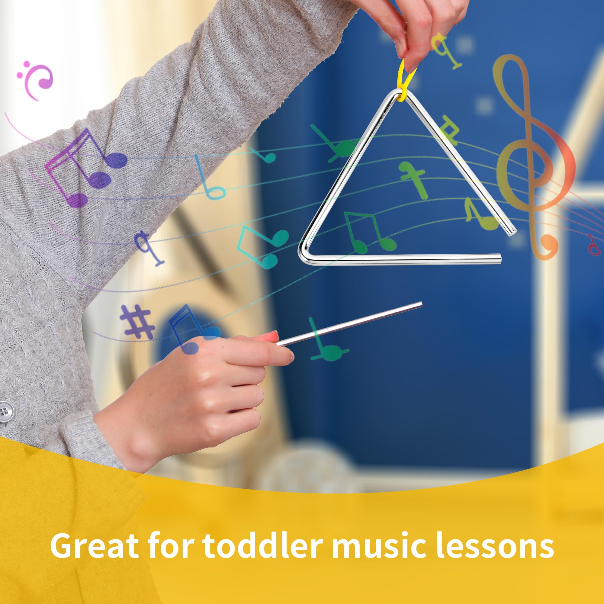 20 instrumentos triangulares con golpeador, instrumento de percusión triangular de acero de 6 pulgadas, instrumento triangular musical de mano para adultos