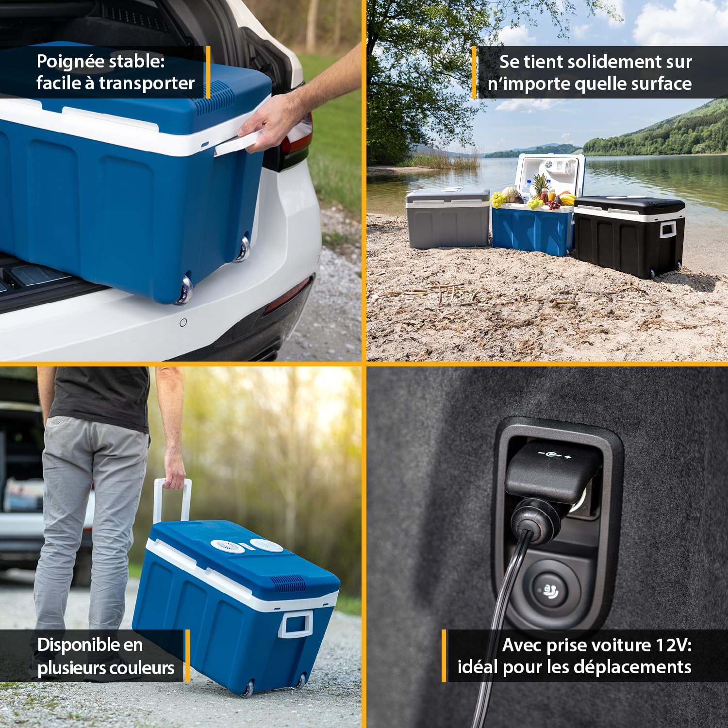 TZS First Austria - Réfrigérateur portable 45L électrique 12V 230V prise voiture & standard - Box thermoélectrique refroidit & chauffe - Glacière avec roues - Pour camping, festival, voyages - Bleu