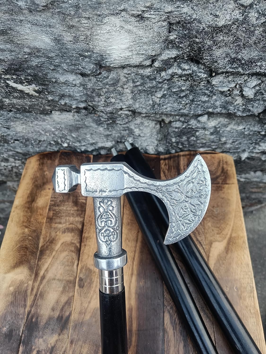 STAR EXPEDITION Antique Vintage Silver Axe Head Walking Stick - Unique Collectible Cane with Intricately Crafted Silver Axe Head Handle- Perfect Addition to Your Walking Stick Collection