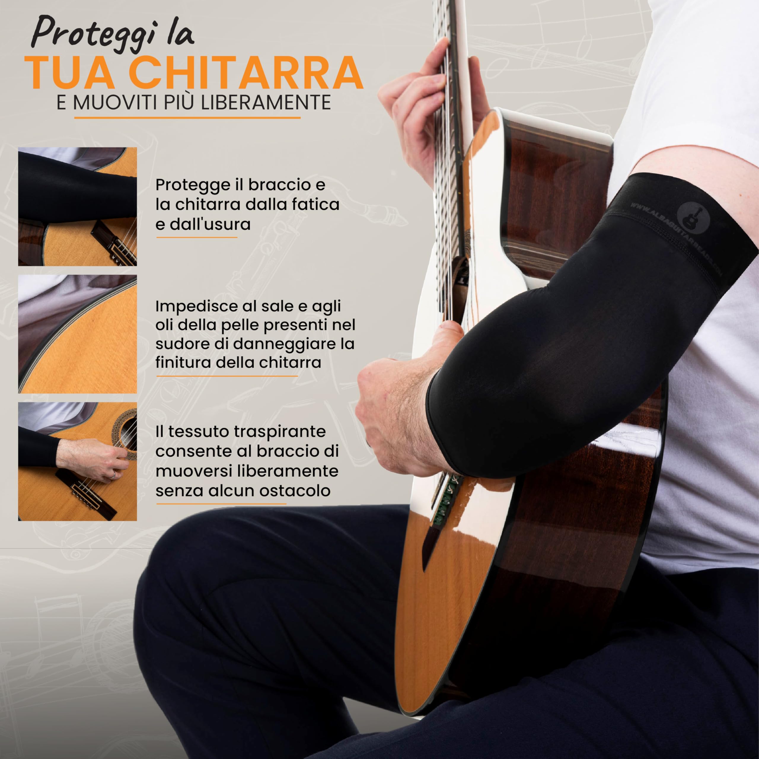 Manica da Braccio Nera per chitarristi, Manica da Braccio per Chitarra Classica, Chitarra elettrica, Chitarra Acustica, chitarristi Classici e chitarristi Flamenco Taglia piccola/media