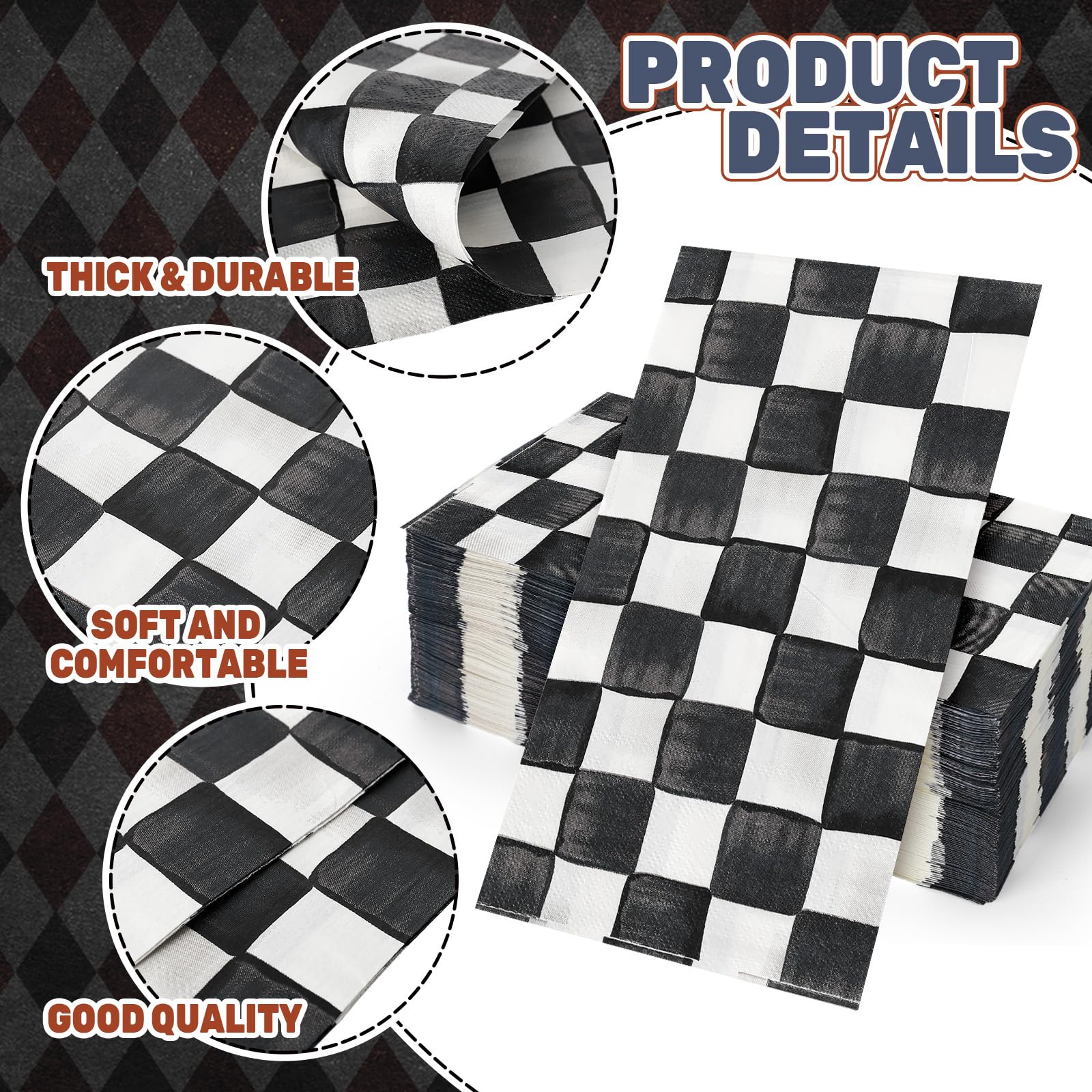 JarThenaAMCS 100 servilletas de papel desechables a cuadros de acuarela para invitados, para baño, cumpleaños, carreras, fiestas, decoración de mesa, suministros de mesa