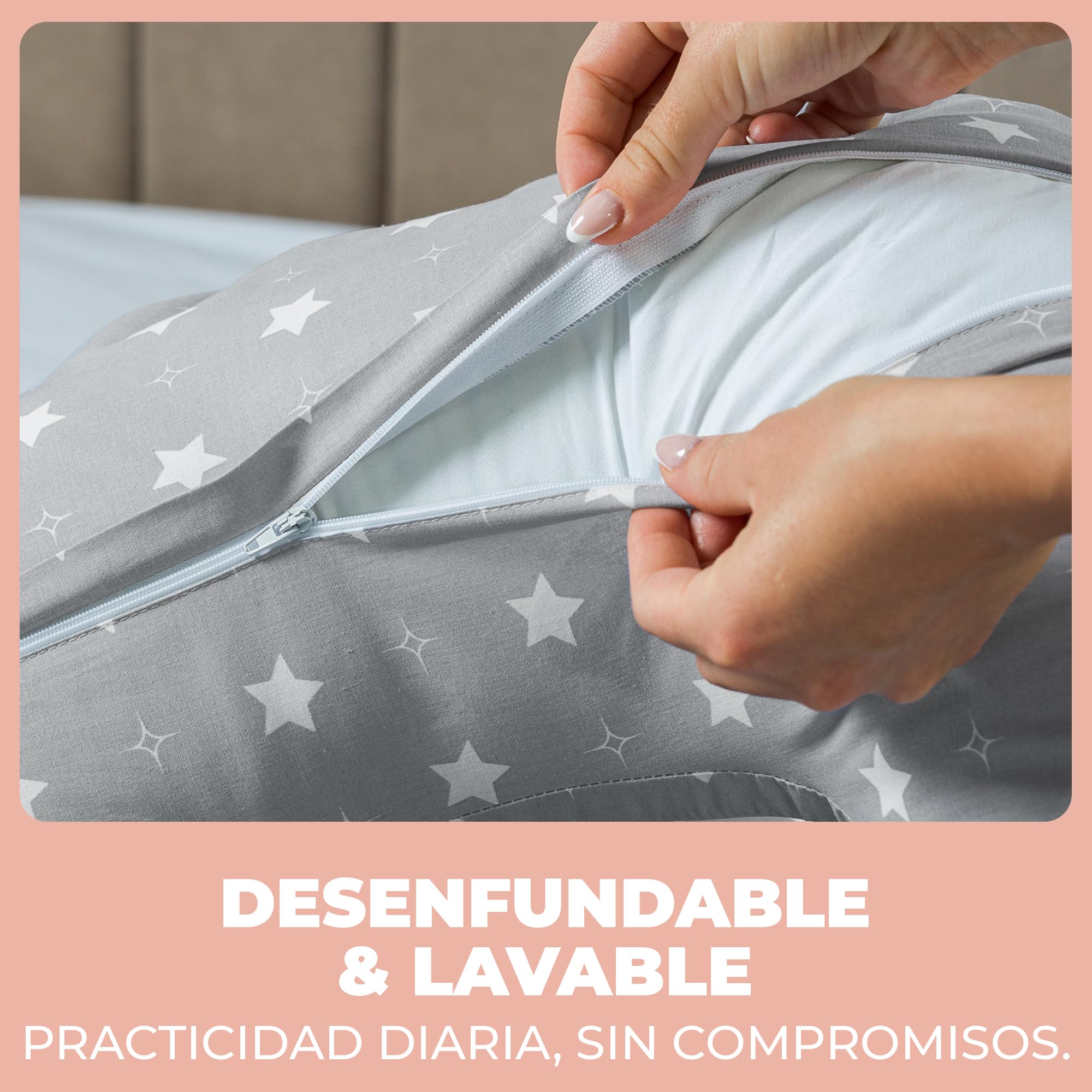 Almohada Embarazada y Cojin Lactancia Bebe para Dormir XXL Idea Regalo para Nuevas Mamás con Funda de 100% Algodón Almohada Multifuncional para Apoyo Espalda y Relleno Suave Accesorio de Maternidad