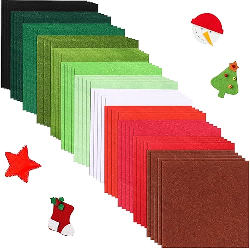 96 hojas de tela de fieltro de Navidad, cuadrados de tela de fieltro, hojas de tela de fieltro suave, hojas de fieltro de colores surtidos para