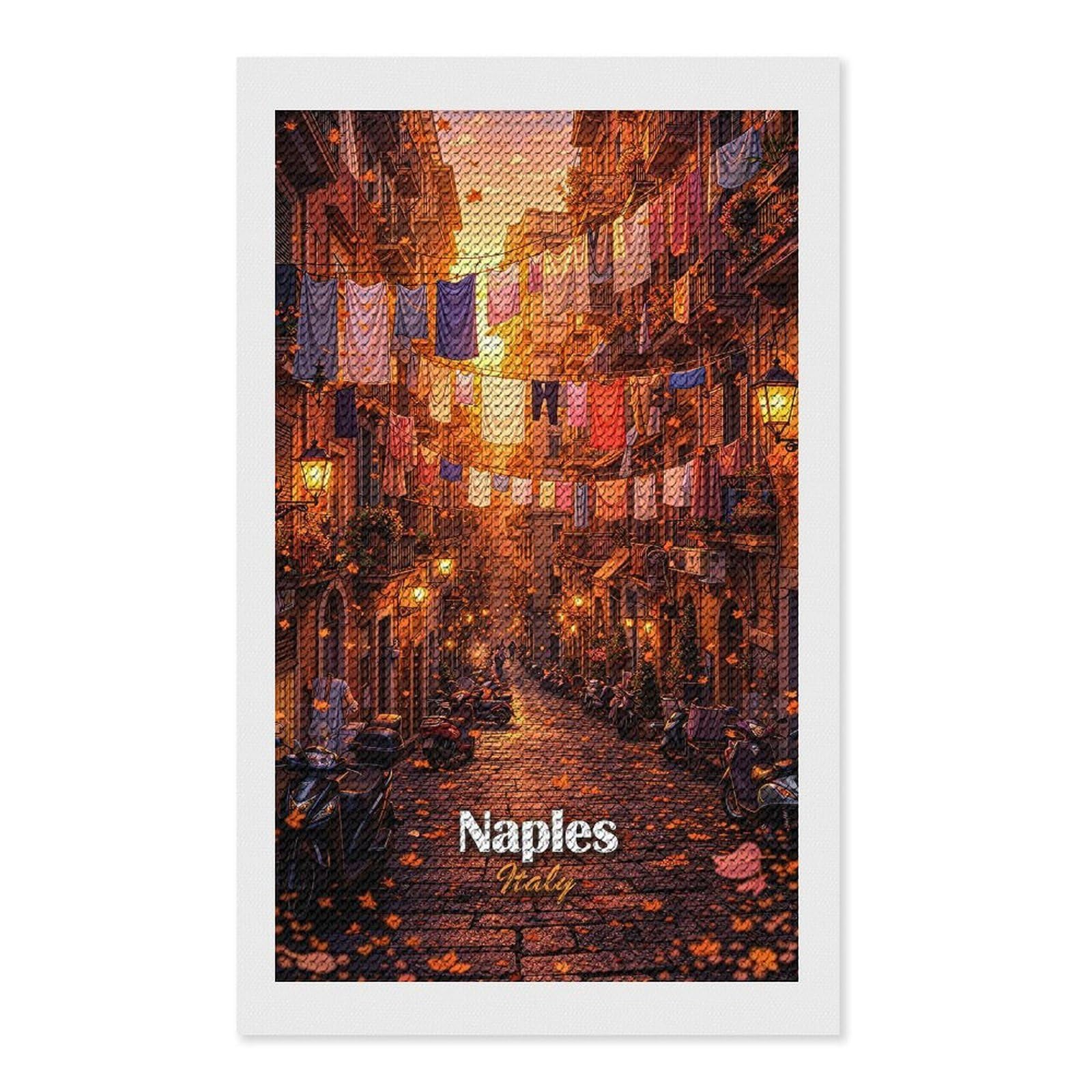 Junmoney Naples Italy Street Scene Full Drill Diamond Painting Kit 12"x20", Adhesive Canvas, Aesthetic Room Decor, for Family Craft Time, Birthday Gift
