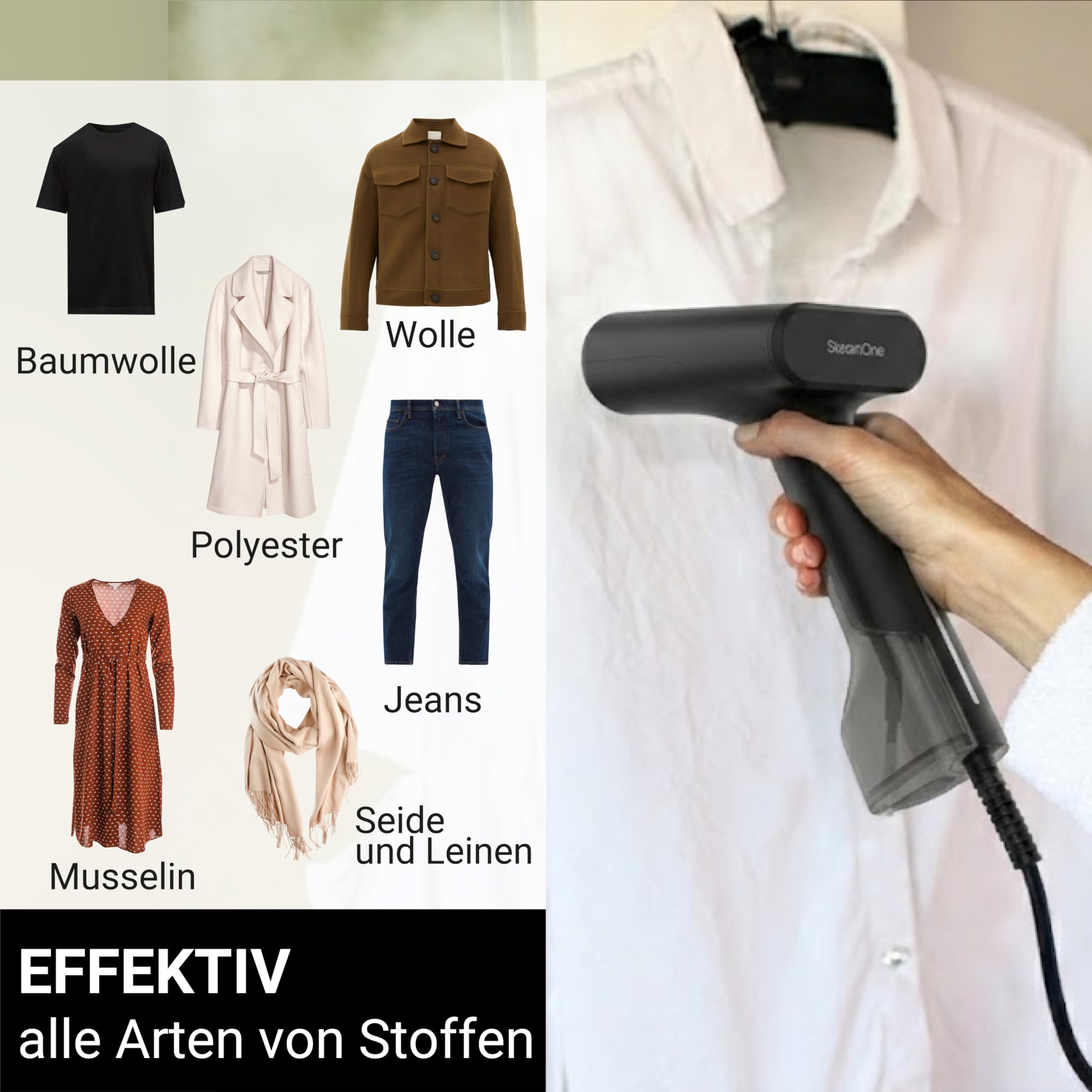 STEAMONE – Dampfglätter 2000 W, 28 g/min – Handbügeleisen – Fassungsvermögen 140 ml – Entfernt 99,99% der Verunreinigungen – In 35 Sekunden betriebsbereit – 3 m Kabel – Kompaktes Format – EUDTC140BV2
