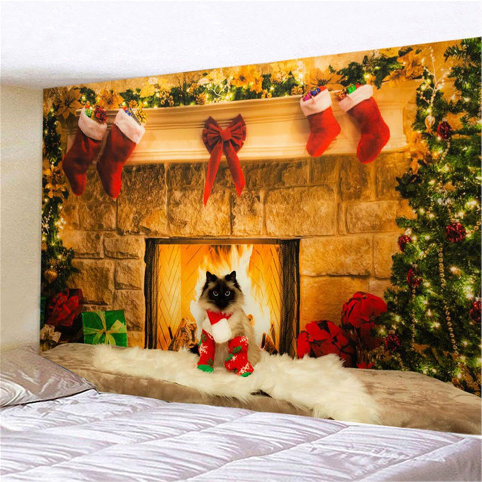 MEKPAM Decorazione Natalizia Arazzo Da Parete Natale Babbo Natale Renna Albero Camino Per Soggiorno Appeso Casa Festa Decorazione Artistica 230X180cm
