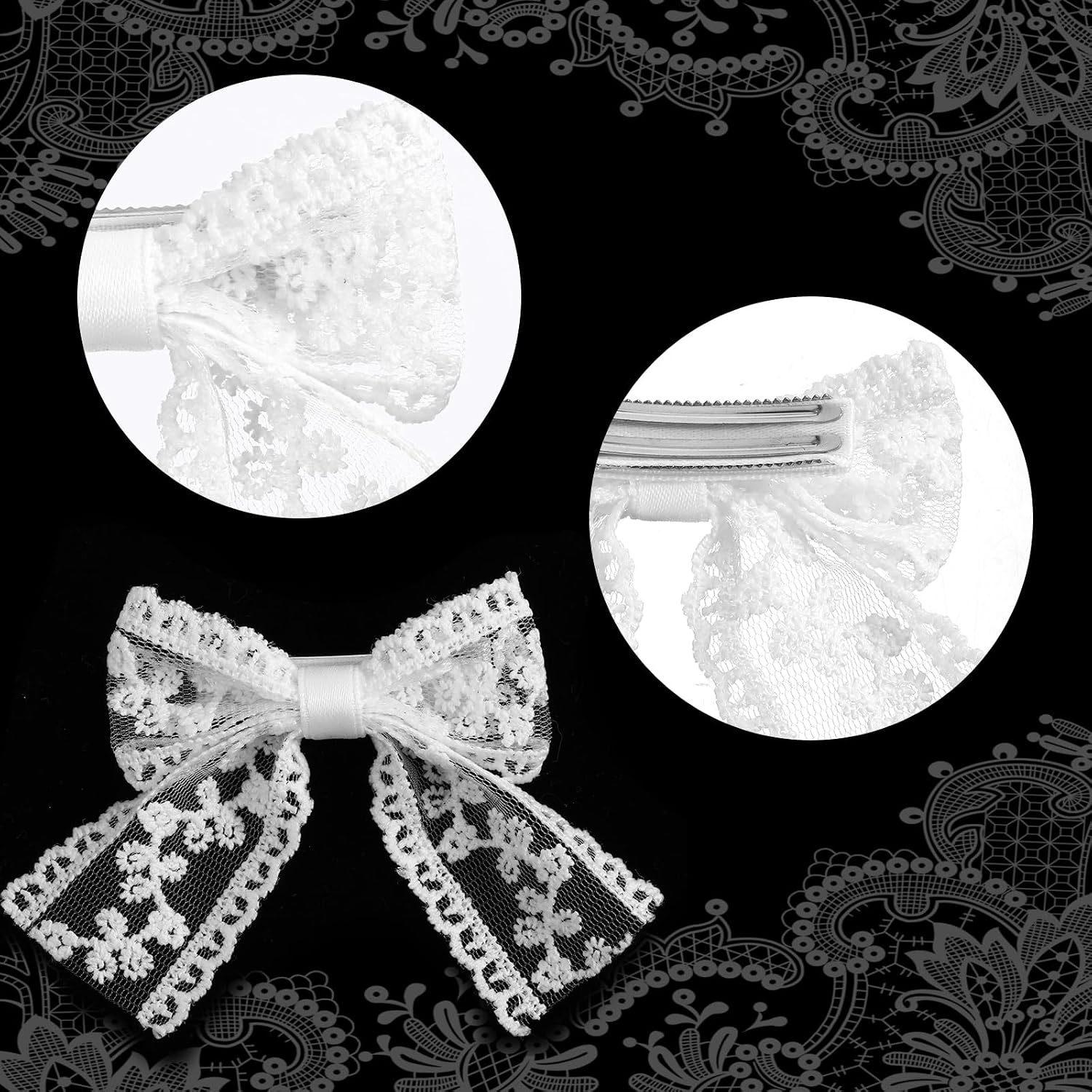 2 Pcs 3" Small White Lace Hair Bow Clips with Long Tail Ribbon Bow Alligator Barrettes Pin, Alligator Clips Hair Accessories, Handmade Hair Accessories for Girls Toddler Kids Children Teens, White