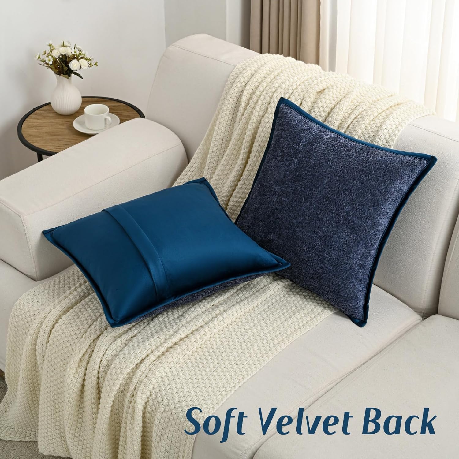 FUTEI Navy Blue Chenille Throw Pillow Covers 18x18 Inch Set of 2,Soft Cozy Bound Edge Design Cushion Case,Home Decor for Couch Bed Living Room