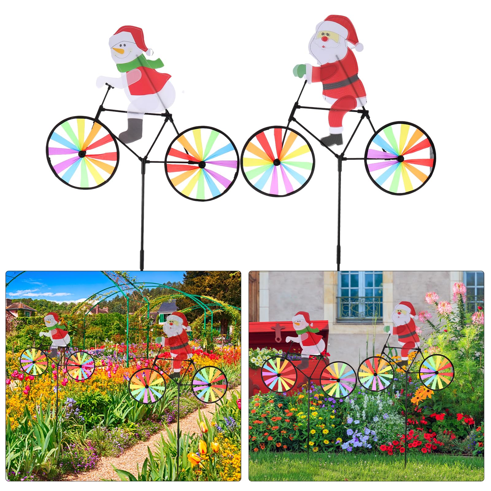 DOITOOL 2PCS Christmas Wind Spinner with Ground Stake,Christmas Santa Pinwheels for Yard Garden Christmas Holiday Decorations?Random Pattern?