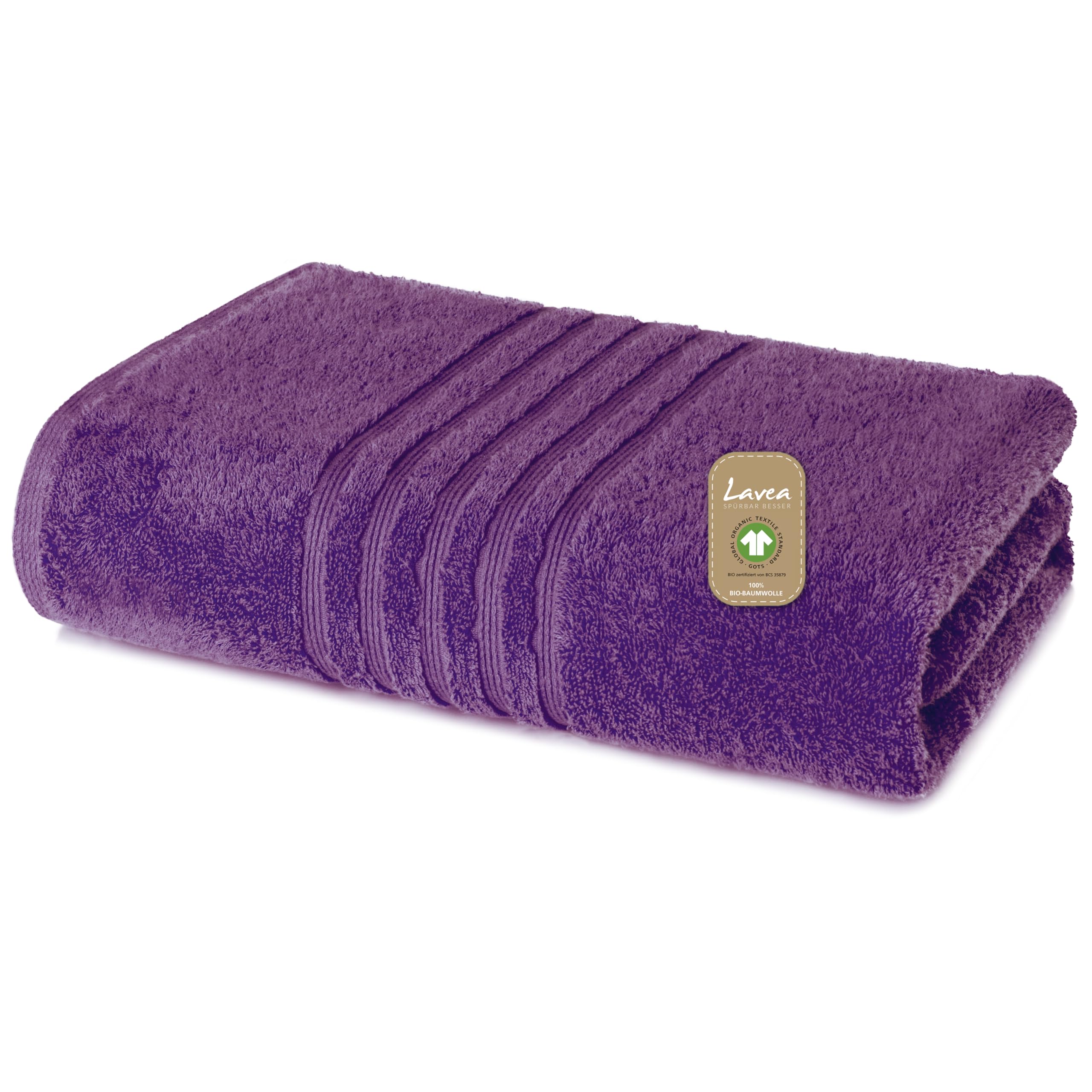 Lavea® 1 Toalla de Sauna XXL 80x220 cm in Rizo de Algodón Orgánico 100% Suave y Absorbente, para Casa, Hotel y SPA – Ideal también como Toallas de Ducha – Violeta