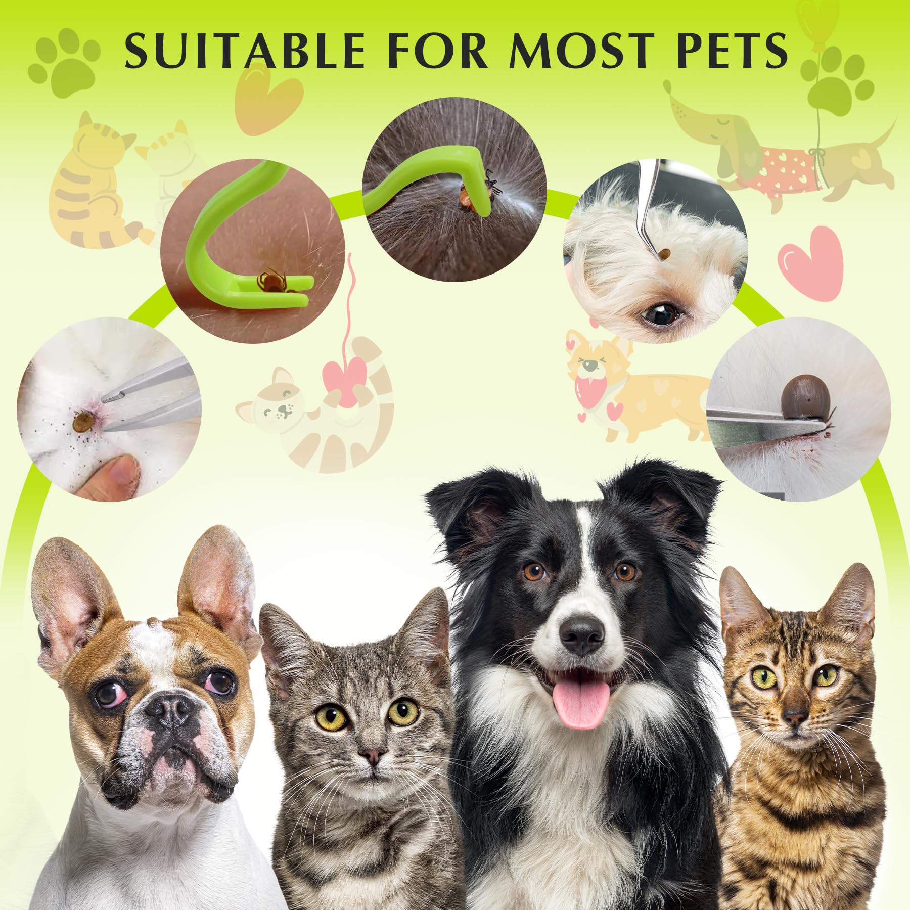 MELLIEX 5 Pièces Tire Tique, Pince à Tiques en Acier Inoxydable, Crochet Tiques en Plastique avec Sac de Rangement pour Chiens et Chats