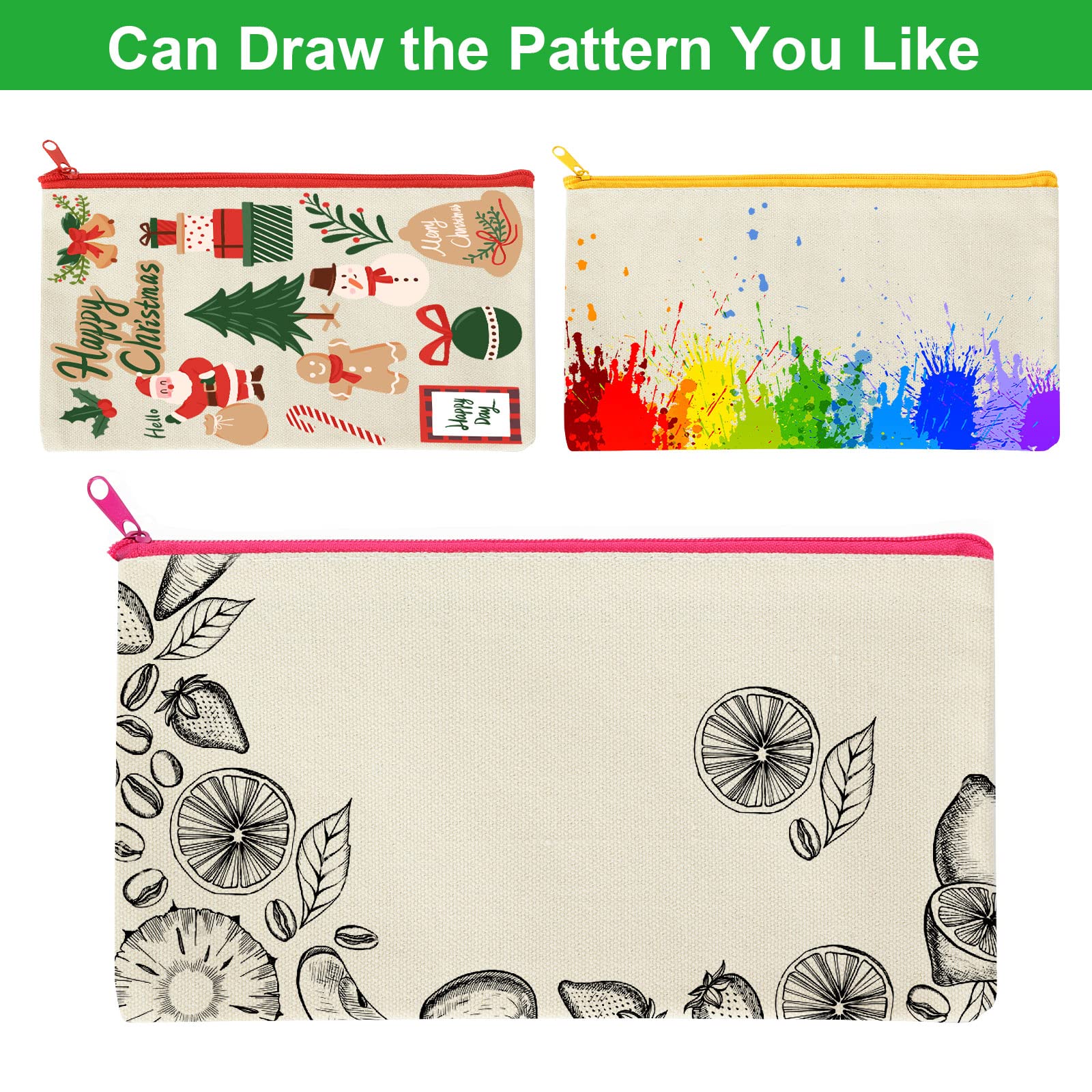 YOUNTHYE 30PCS Blank Canvas Pencil Case, Plain Canvas Zipper Pouch, Canvas Makeup Bags to Decorate for Painting School - Image 4