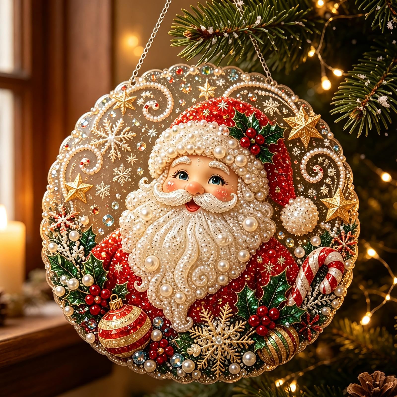 Christmas Pearl Diamond Painting Kit Suncatcher DIY Craft for Adults (A)