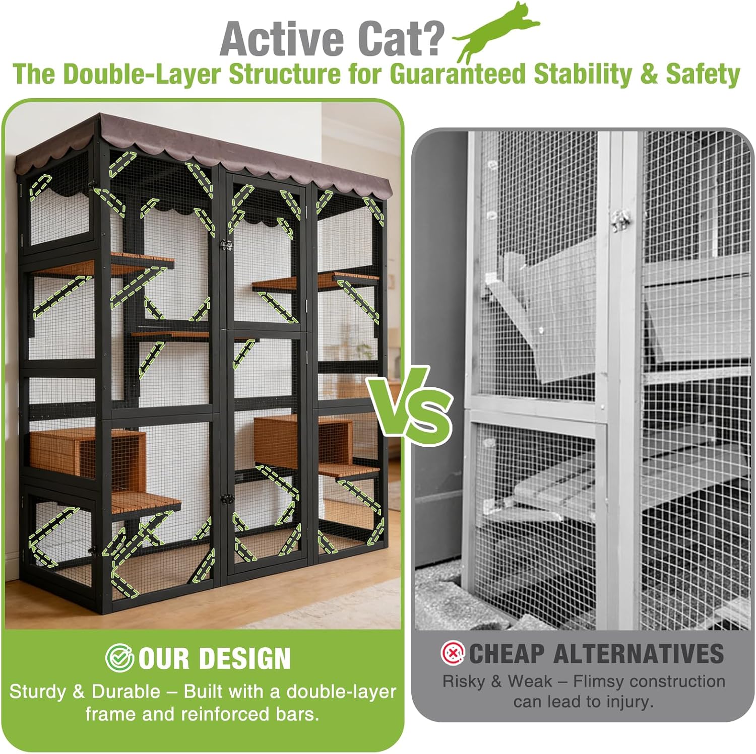 GUTINNEEN Catio Outdoor Cat Enclosure 70" Large Wooden Cat House Walk-in Cat Cage Kitty Shlter Playpen with 7 Platforms, 2 Resting Boxes, Waterproof Cover for 2-6 Cats (Black)