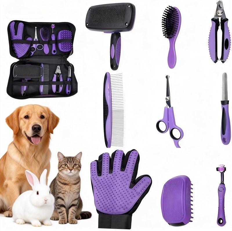Cat Grooming Kit,Kitten Puppy Pet Dog Grooming Kit,Dog Slicker Brush,9PCS | Dog Cat Rabbits Grooming Scissors Tools Kit,Dog Grooming Brush Kit for Small or Large Short and Long Haired Dogs At Home