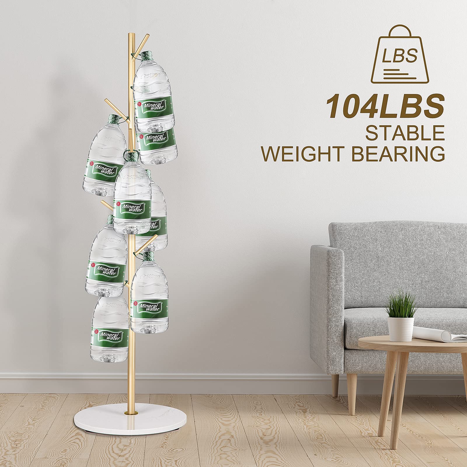 ZOZOE Appendiappeso In Acciaio Inox 201 Con Base In Marmo Naturale - 170 Cm, 8 Ganci, Capacità 81 Kg, Argento