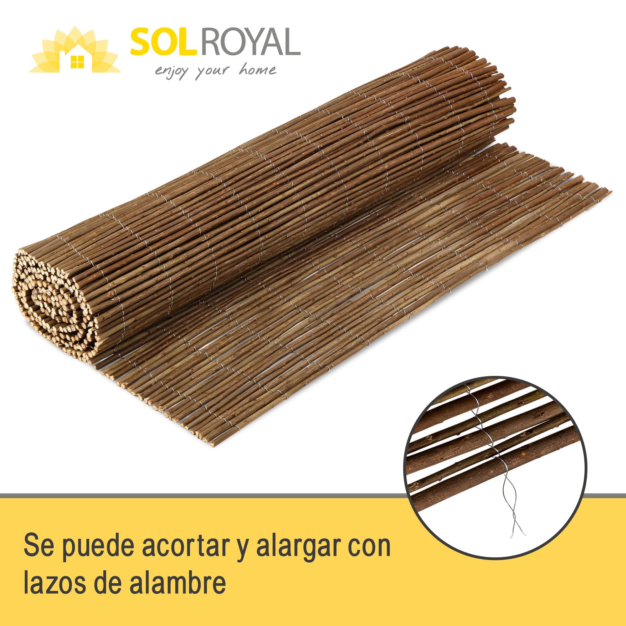 Sol Royal Protección Visual Valla de Mimbre Estera de Mimbre 180x500 cm – Fácil Instalación y Estable Pantalla de Privacidad Patio y Jardín Balcón Privacidad Natural Terraza – SolVision W79