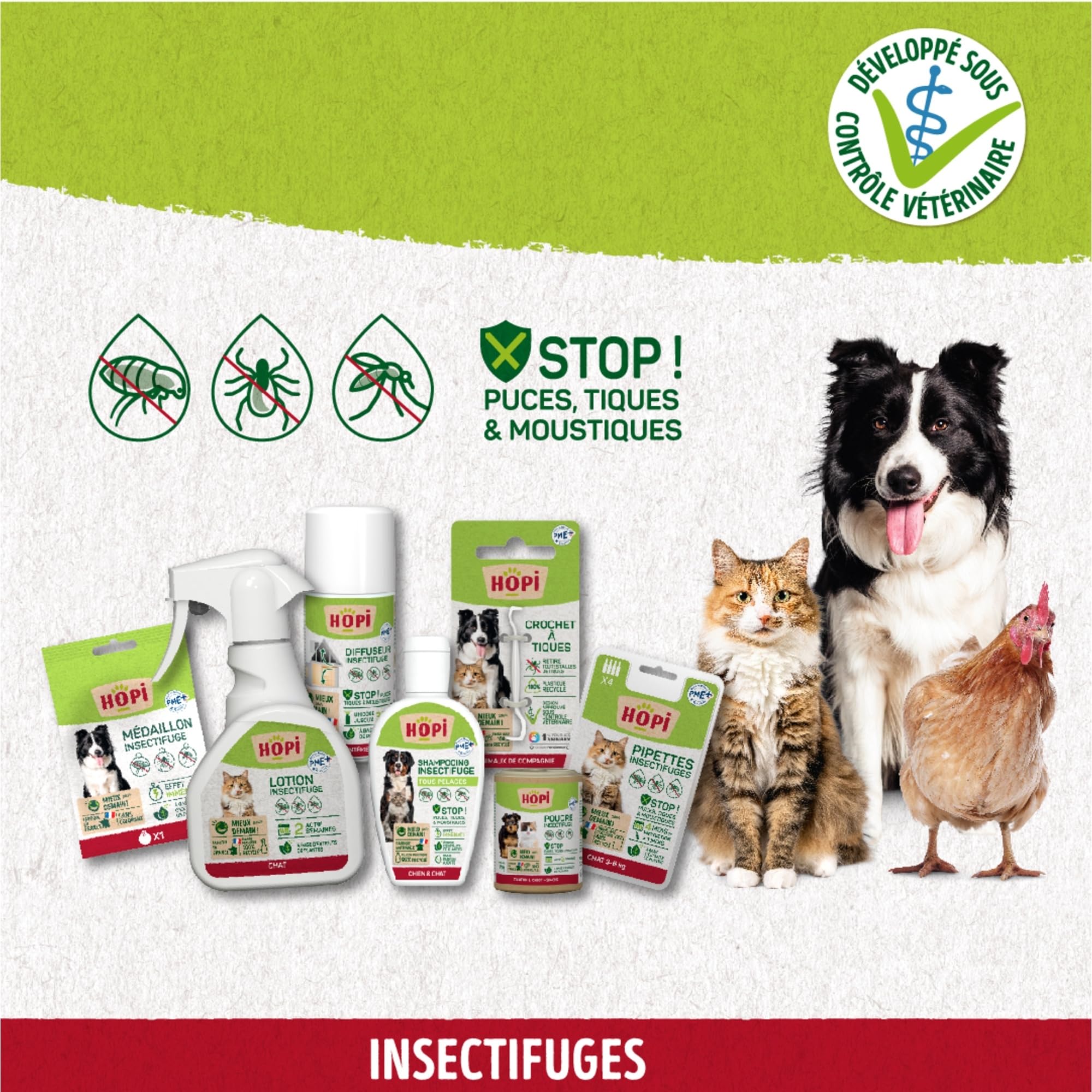 HOPI Mousse Insectifuge sans rinçage Chat et Chien 150 ML - Repousse Les Puces, Les Tiques et Moustiques - Extraits de Plantes Naturelles - Pratique et Econome - Fabriqué en France