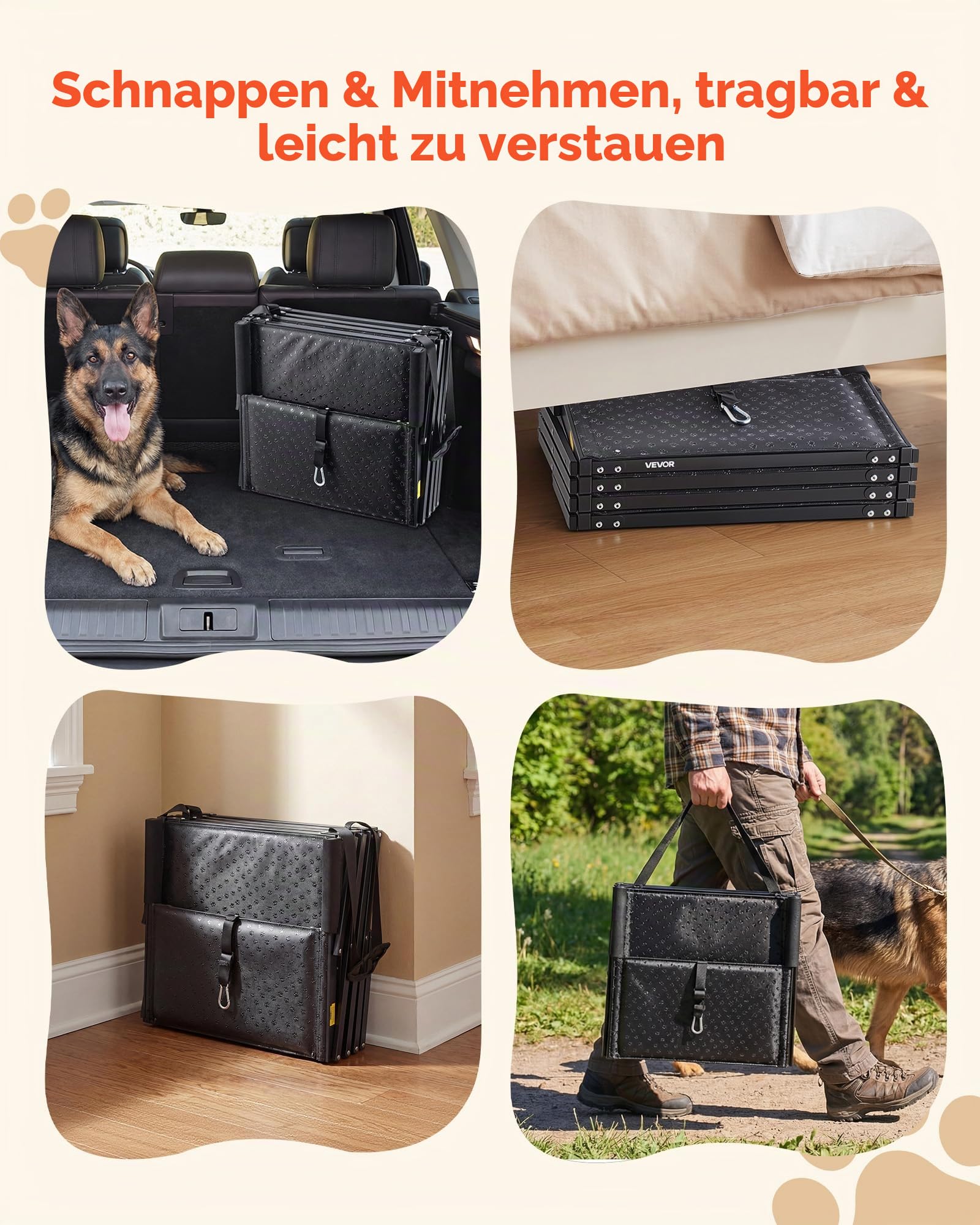 VEVOR Hundetreppe Auto Klappbar 4-Stufig, Extra Breite Hunderampe für Große Hunde mit Rutschfester Oberfläche, Tragbare Einstiegshilfe für Auto, SUV, LKW, Hochbett, Sofa, Tragkraft bis 113 kg