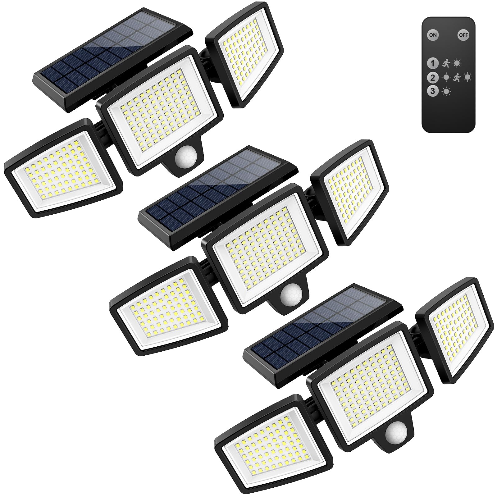 Tuffenough Solar Outdoor Lights, 3 Packs, 210 LED Lights, Remote Control, Motion Sensor, IP65 Waterproof, Adjustable White