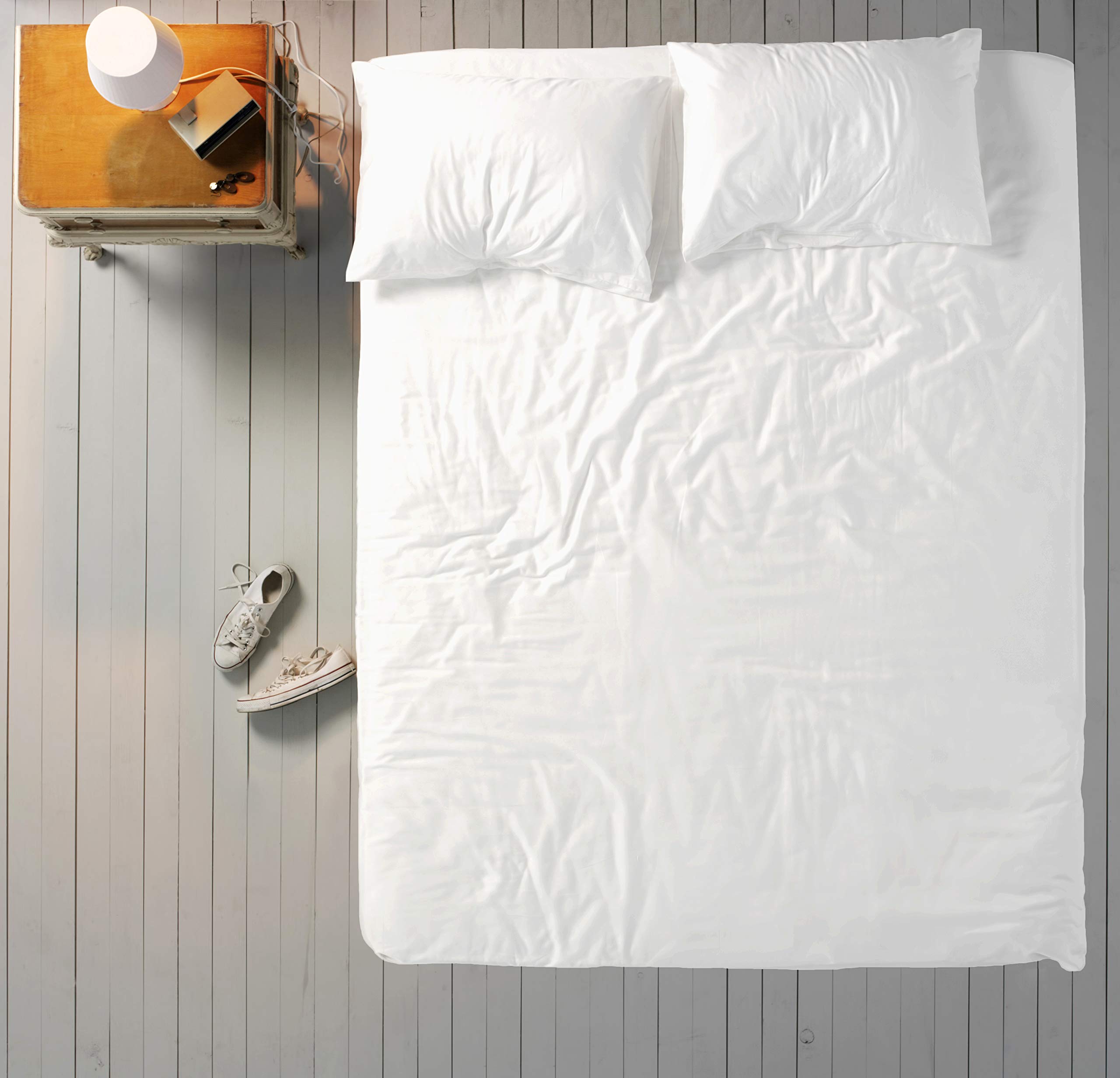 Linens World Percale Poly Cotton Fitted Sheets Breathable, Anti Wrinkle 40cm Deep Pocket 180 Thread Count Bed Sheets Double Bedding & Linen- White Bedding Double 137 X 190 CM Double Fitted Sheet