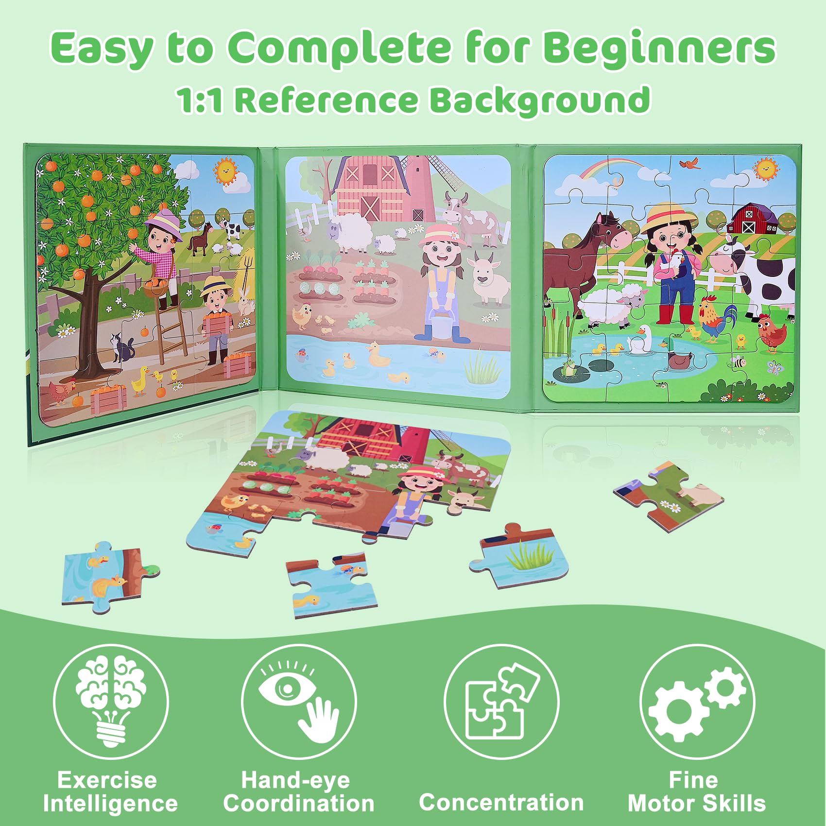 Puzzle Magnetici, 48 Pezzi Puzzle Magnetici per Bambini 2 3 4 5 Anni,3 in 1 Puzzle per Bambini,Giochi da Viaggio per bambini da 2-6 anni per l'occupazione in aereo/viaggio in auto dei bambini