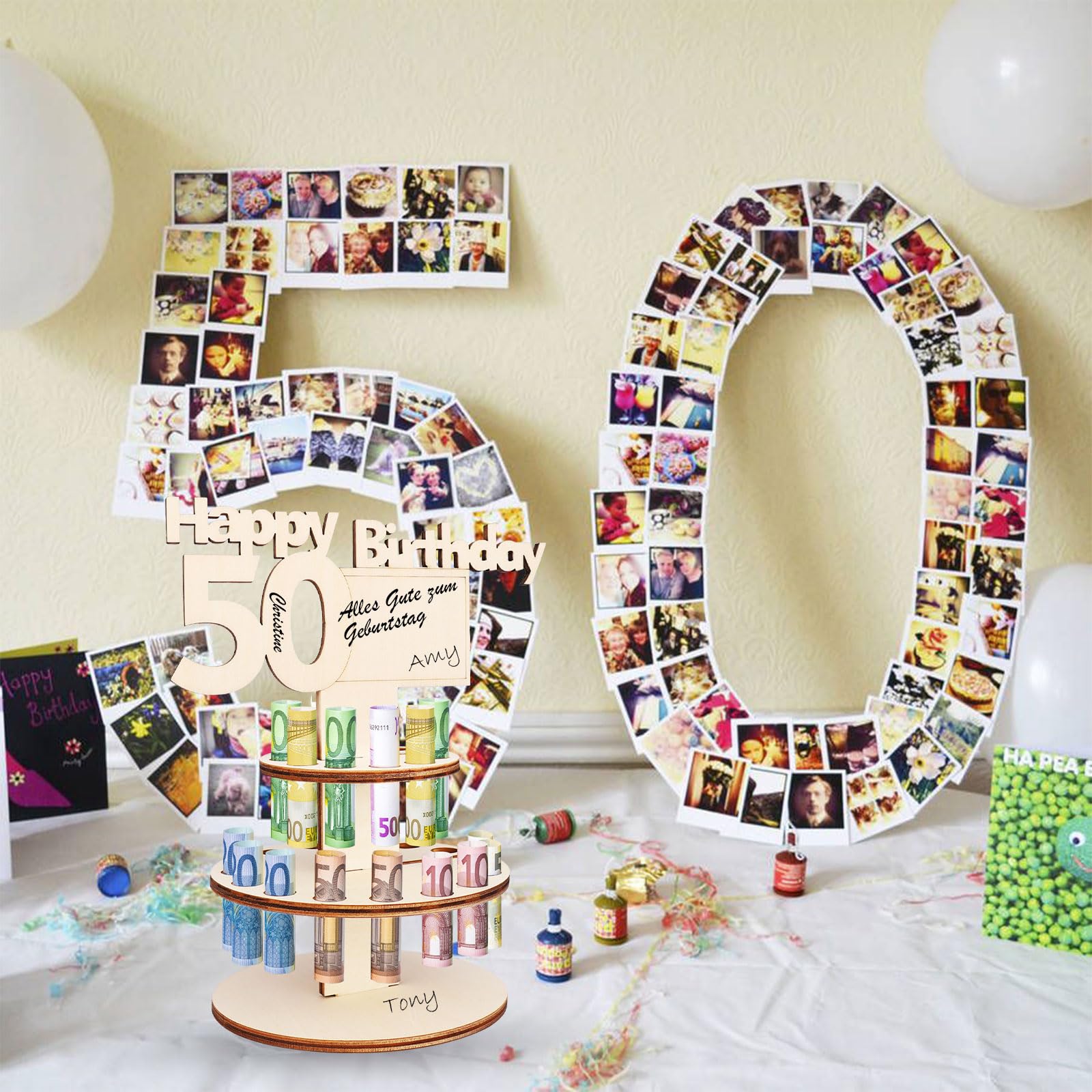 Geldgeschenken verjaardag 50e verjaardagscadeau vrouwen en mannen, decoratie 50e verjaardag, geldgeschenk verjaardag houten bord gastenboek, 50e verjaardag vrouw man, personaliseerbare jubileum