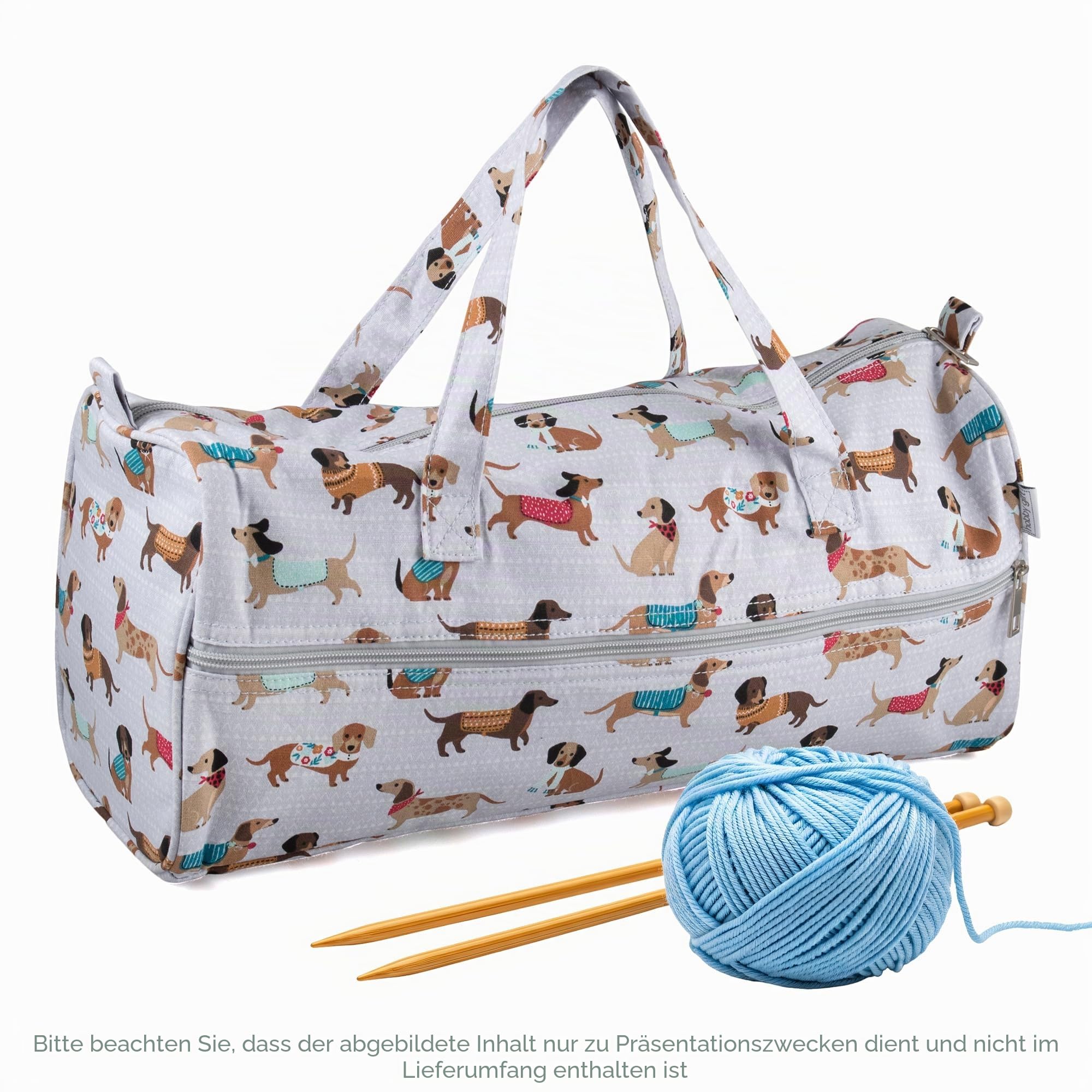 Hobby Gift Stricktasche Mittel mit durchgehendem Frontreißverschluss - Häkel-Organizer & Strickaufbewahrung für unterwegs, Basteltasche mit Fächern für Wolle, Zubehör & mehr