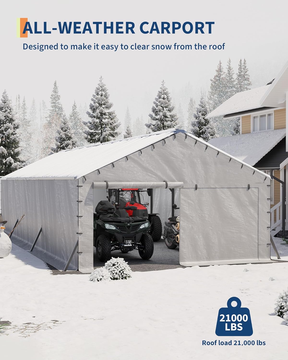 garveelife 20'x30'x12' metal carport for multiple vehicles, enclosed car ports, vertical roof design, for all-weather, for full-size pickup trucks, boats, and tractors gray 20x30 ft enclosed