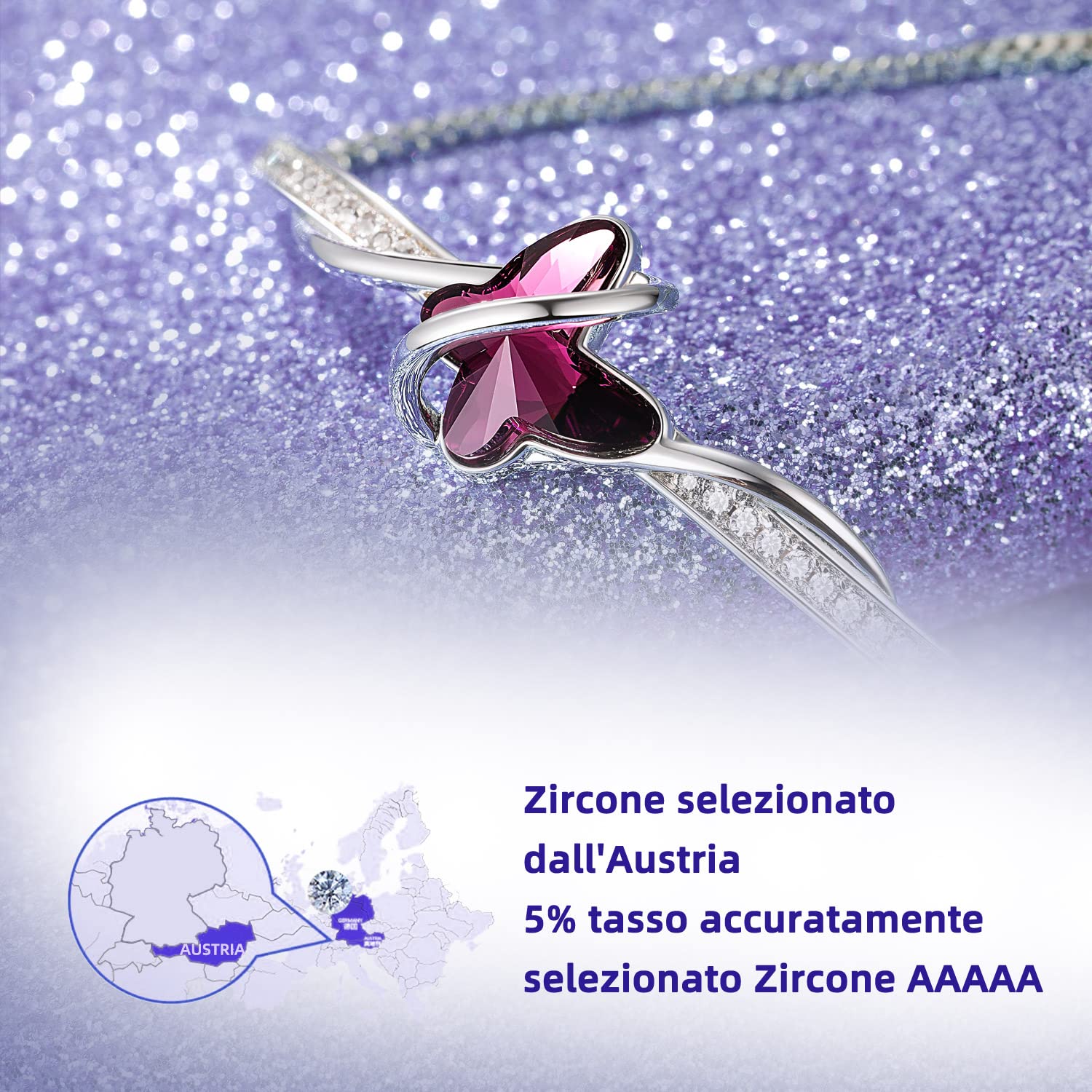 GEORGE · SMITH Bracciale in argento per donna, Bracciale regolabile Bracciale a farfalla in cristallo blu/viola - Regalo di Natale, anniversario, compleanno per donna con scatola