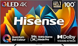 Hisense 100 Inch 4K QLED Smart TV 100E7NQTUK - Quantum Dot Colour, 4K AI Processor, Dolby Vision Atmos, Smooth Motion, Sports Mode, Vidaa OS with Freely, Youtube, Netflix and Disney+ (2024 Model)
