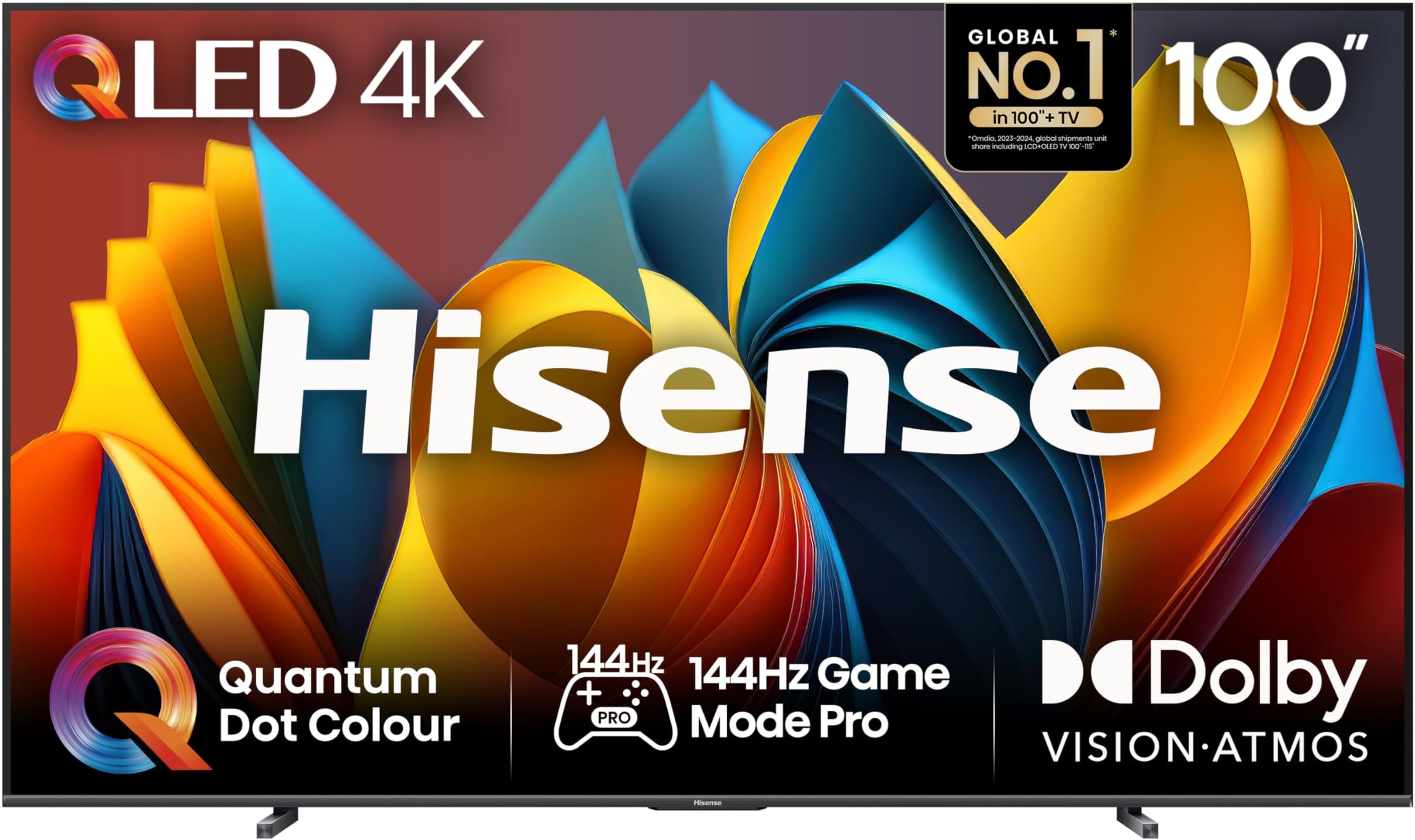 Hisense 100 Inch 4K QLED Smart TV 100E7NQTUK - Quantum Dot Colour, 4K AI Processor, Dolby Vision Atmos, Smooth Motion, Sports Mode, Vidaa OS with Freely, Youtube, Netflix and Disney+ (2024 Model)