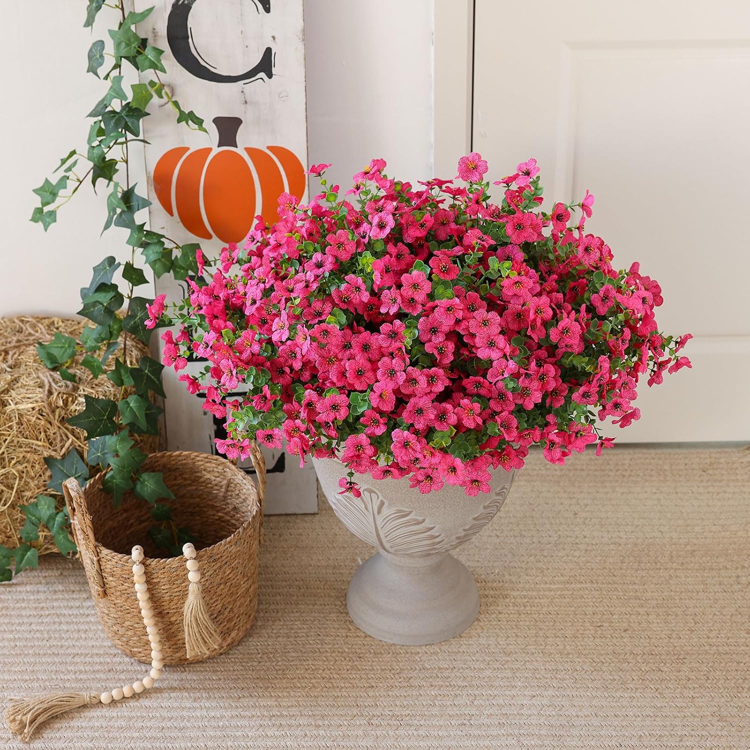 mizii Artificial Flowers for Outdoors 20 Bundles Realistic Faux Silk Flower UV Resistant Fake Plants Outside Decorations for Patio Garden Balcony Yard Porch Summer Indoor Home Decor (Pink)