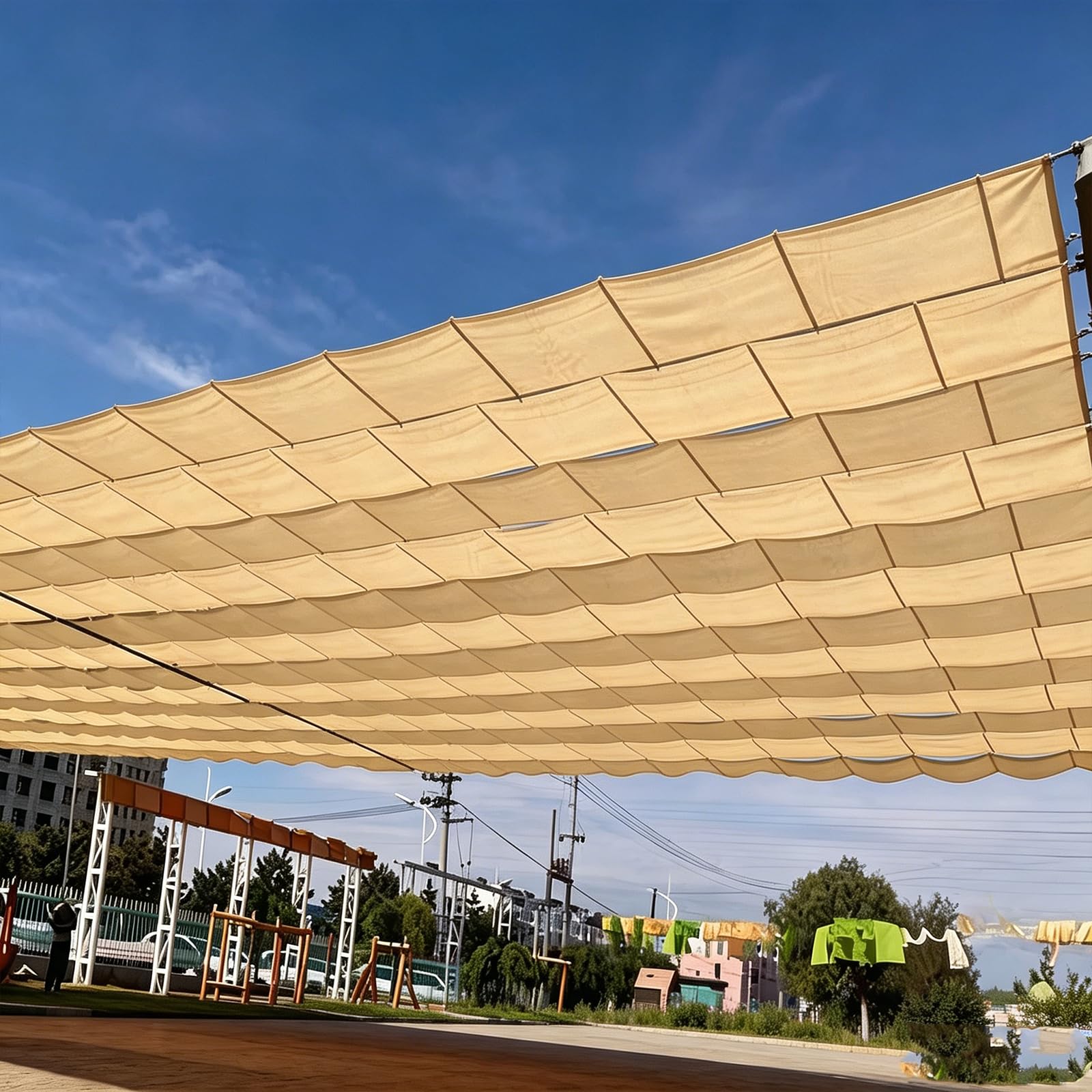 Voile d'ombrage rétractable à vagues crème 3x18m pour pergola