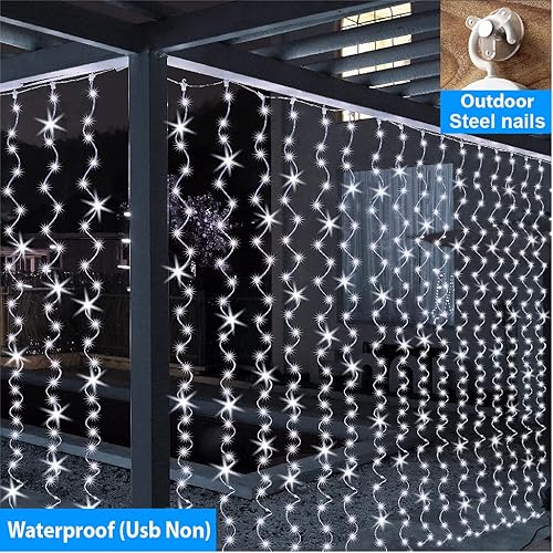 Miniatura 10 de ZSJWL Guirnalda de 300 luces LED azules con control remoto, 8 modos de 9.8 × 9.8 pies, impermeable, enchufe USB, luces de alambre de cobre para