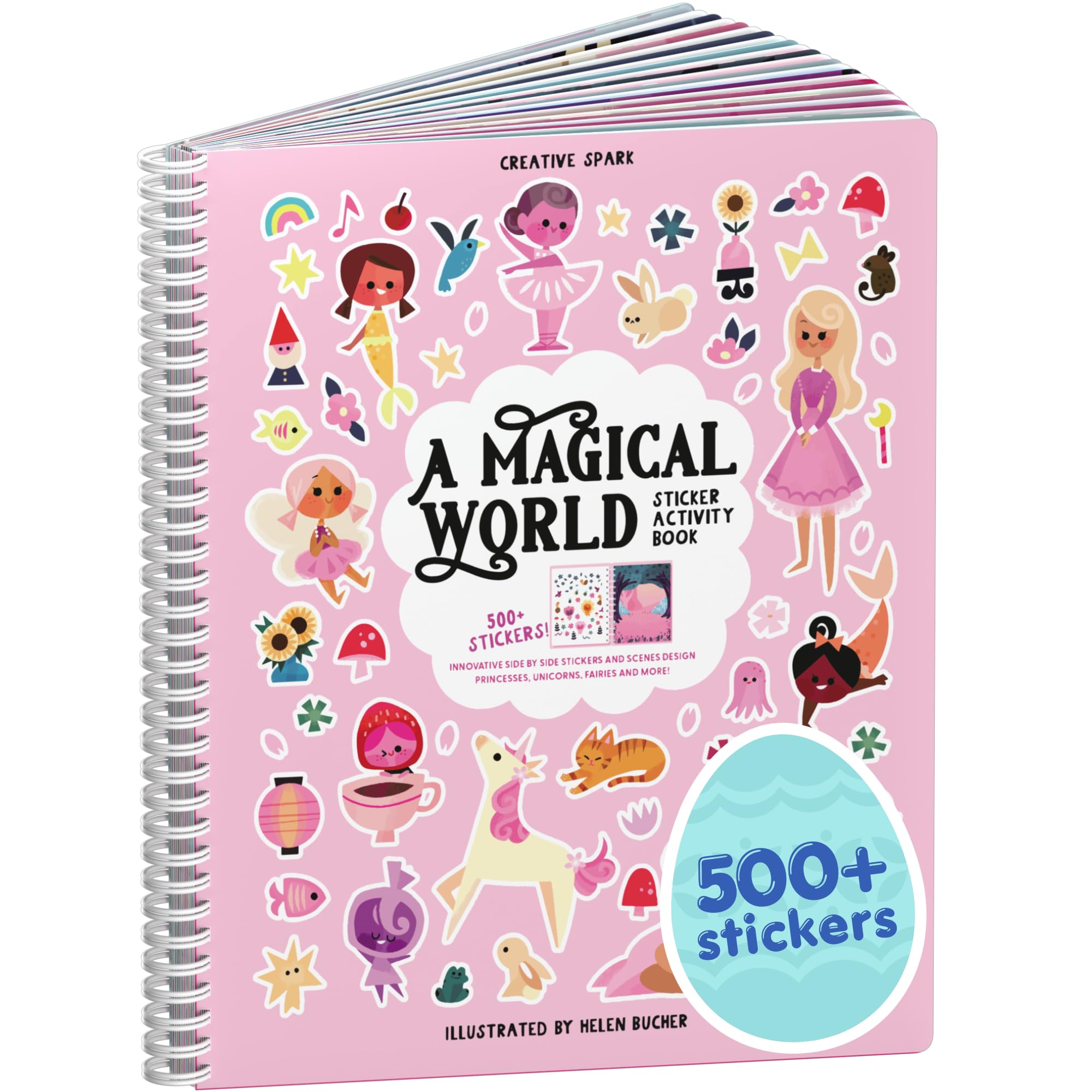 A Magical World 500+ Sticker Book for Girls by Cupkin Toddler Airplane Activity Coloring + Sticker Book, 12 Coloring Pages + Scenes for 2-8 Years Children's, Easter Gifts for Kids