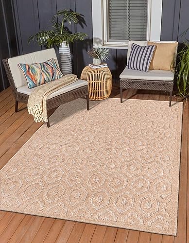 Unique Loom Outdoor Trellis - Alfombra de área de la colección texturizada, espacial (2 x 3 pies 1 pulgada, rectangular, beige)
