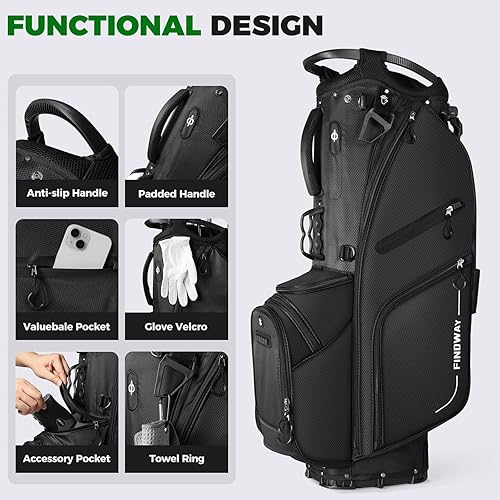 Miniatura 6 de Findway Bolsa de golf con soporte de 14 vías, bolsa de golf ligera con soporte para hombres y mujeres, bolsa de golf con correas dobles, divisores